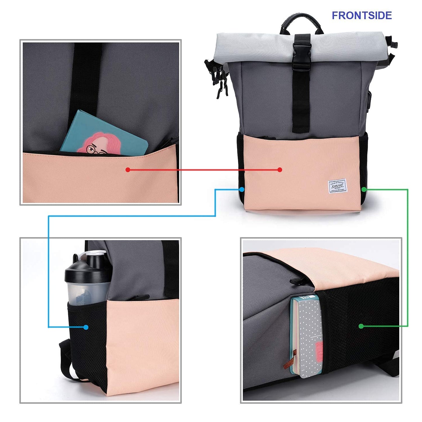 MoFut Rucksack Damen Groß Rucksack Herren Groß Schulrucksack viele Fächer mit 15,6" Laptopfach, Unisex Rolltop Rucksack Wasserdicht, Lässiger Backpack Schule Freizeit Uni Arbeit Wandern.