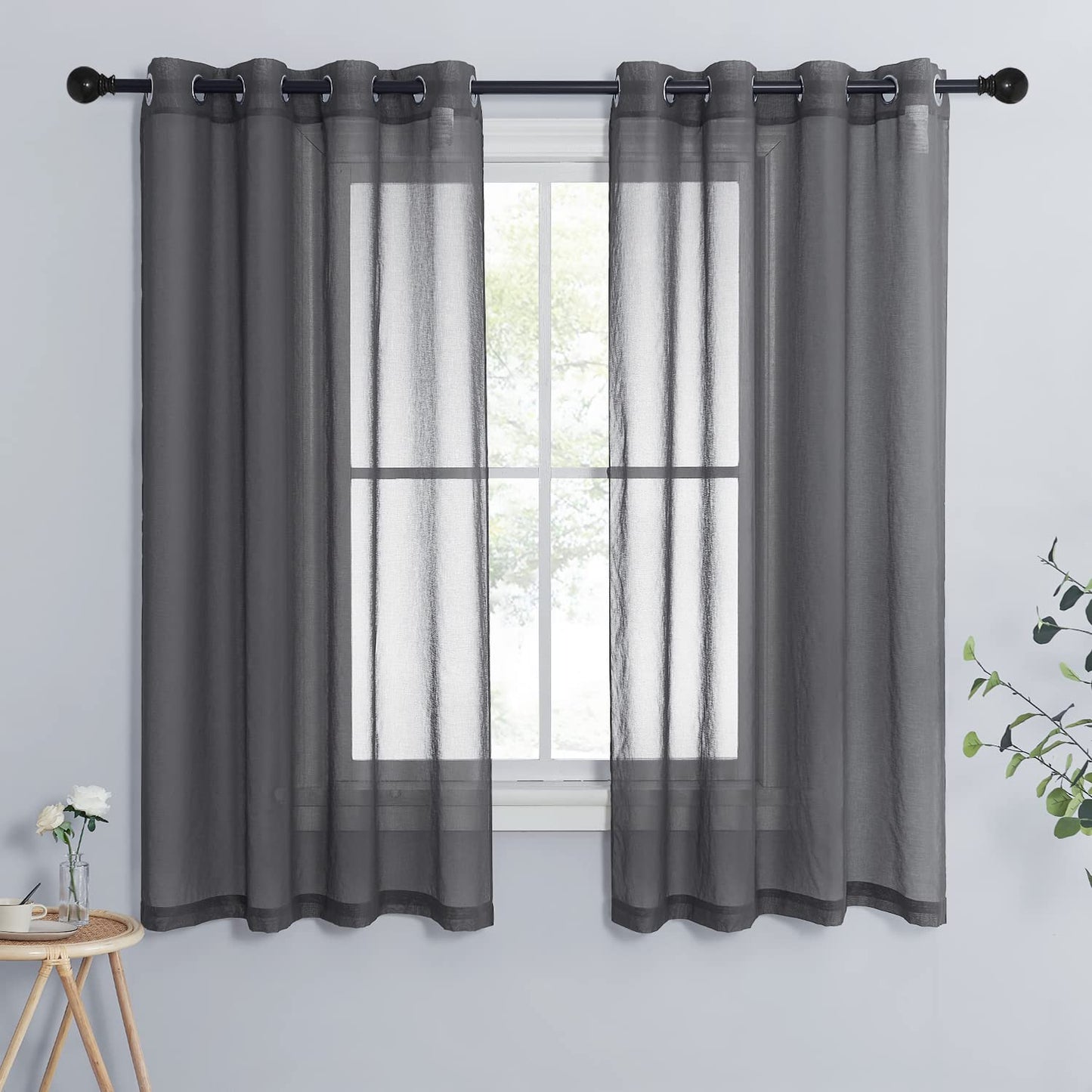 PONY DANCE Voile Gardinen Weiss Transparent Ösenvorhang 2er Set H 160 x B 140 cm Wohnzimmer Gardinen Kurz Durchlässige Vorhänge Weiß Vorhang Leinenoptik Schlafzimmer