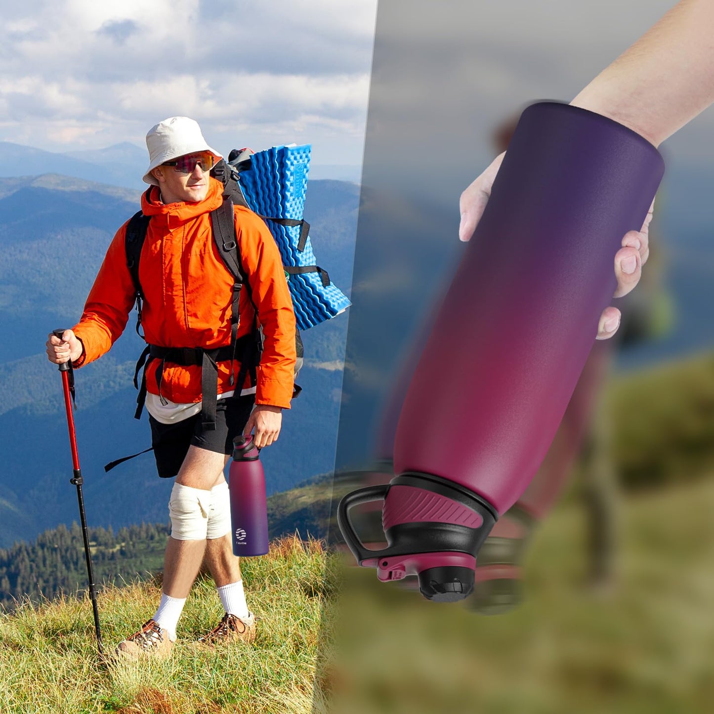 Fjbottle Edelstahl Trinkflasche Sport mit Magnetischem Deckel 1L, 800ml, 600ml, 400ml BPA-Frei Auslaufsichere Kinder Flasche - Kohlensäure geeignet 1500ML Wasserflasche Thermo für Schule, Fitness