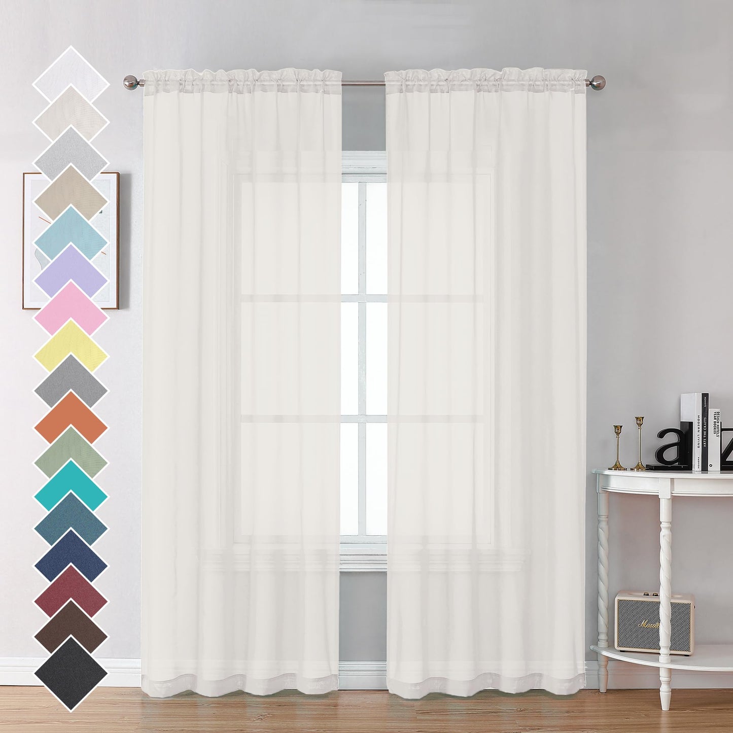 OVZME Extra Lange, durchsichtige Vorhänge, 241,3 cm Länge für französische Tür, Stangentasche, Voile, Fensterbehandlung für Wohnzimmer, Marineblau, 2 Paneele à 42 x 95 l