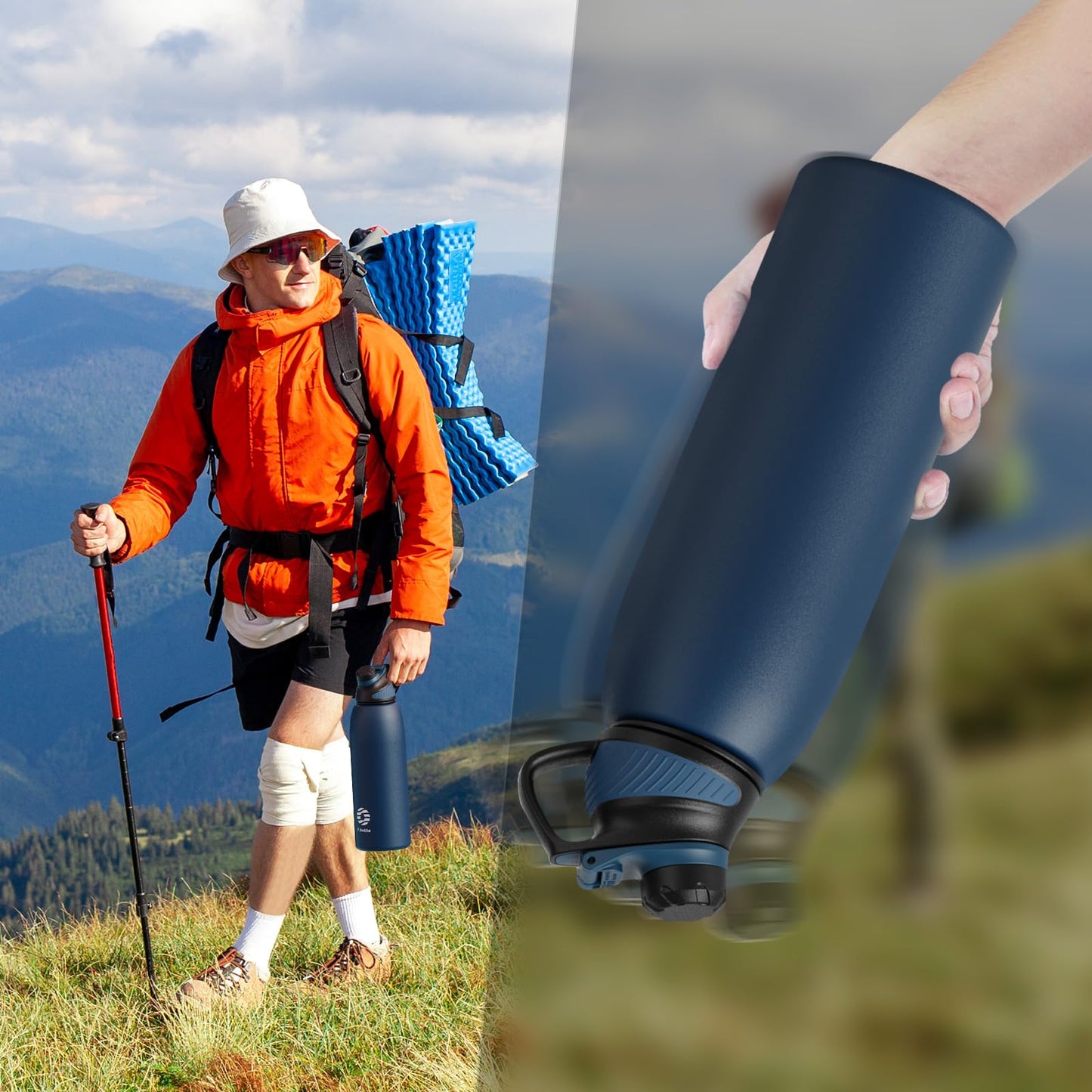 Fjbottle Edelstahl Trinkflasche Sport mit Magnetischem Deckel 1L, 800ml, 600ml, 400ml BPA-Frei Auslaufsichere Kinder Flasche - Kohlensäure geeignet 1500ML Wasserflasche Thermo für Schule, Fitness