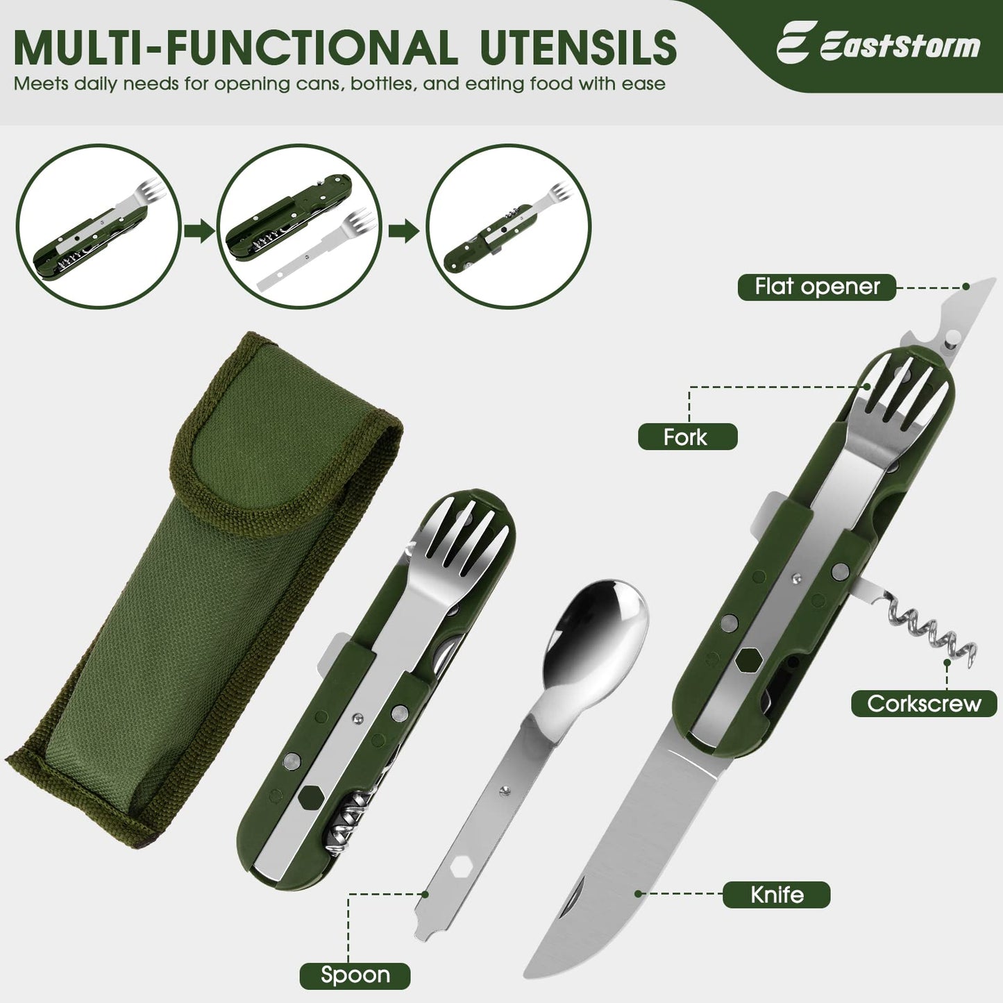 E EASTSTORM Camping Küchenhelfer Set mit Wasserdichter Tasche für Camping Kochgeschirr,Camping Geschirr,Klein und Tragbar,Geeignet für Outdoor,Wandern, Bergsteigen,Camping Set für Rucksäcke