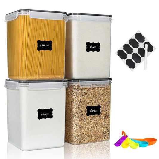 stusgo 24 Airtight Food Storage Containers with Lids Plastic Containers for Kitchen and Organization Cereal Flour and Sugar BPA Free Includes Spoon, Labels and a Pen