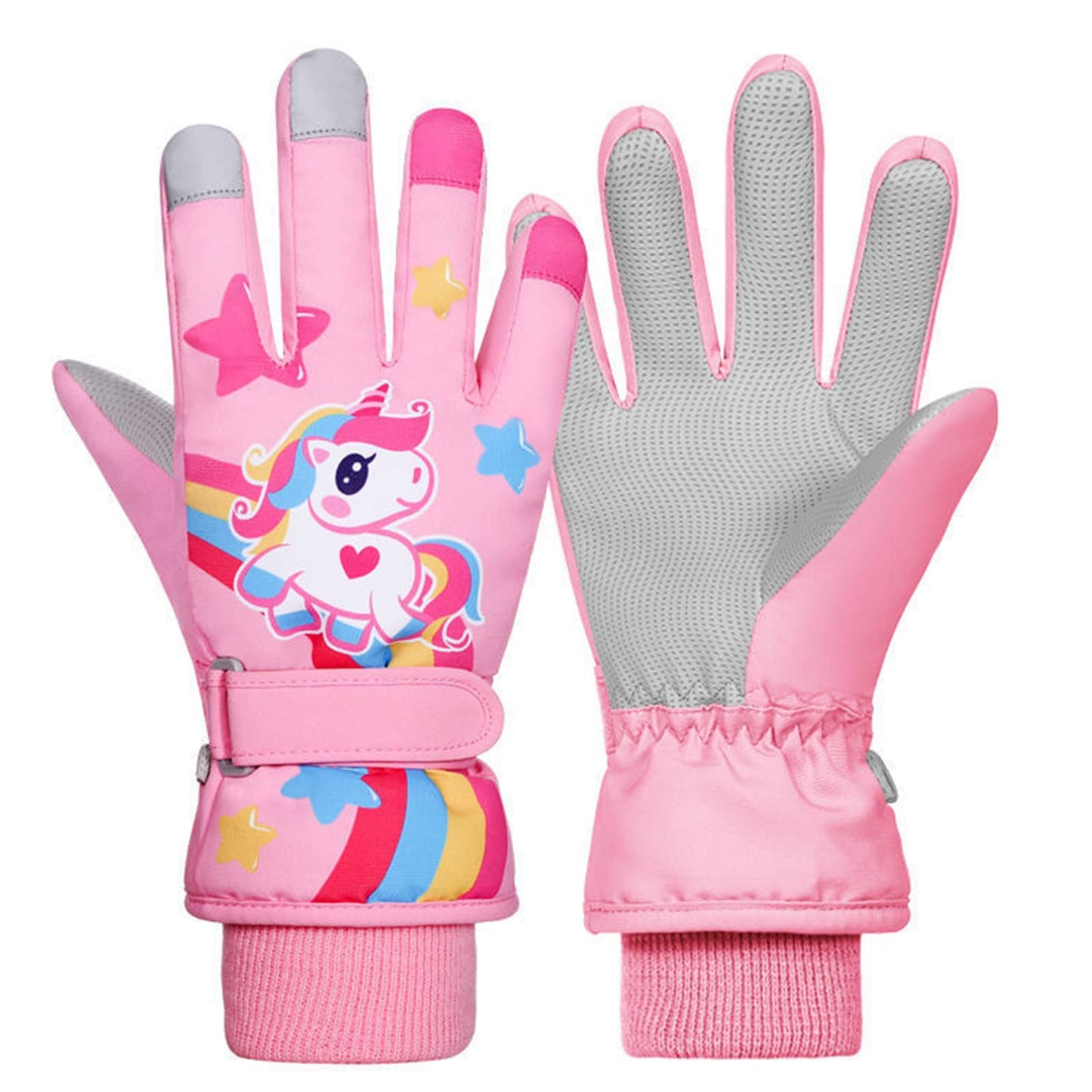 Children's Winter Ski Gloves Waterproof Snowboard Gloves Non-Slip Plush Lined Warm Unicorn Gloves for Girls Boys 2-9 Years Old