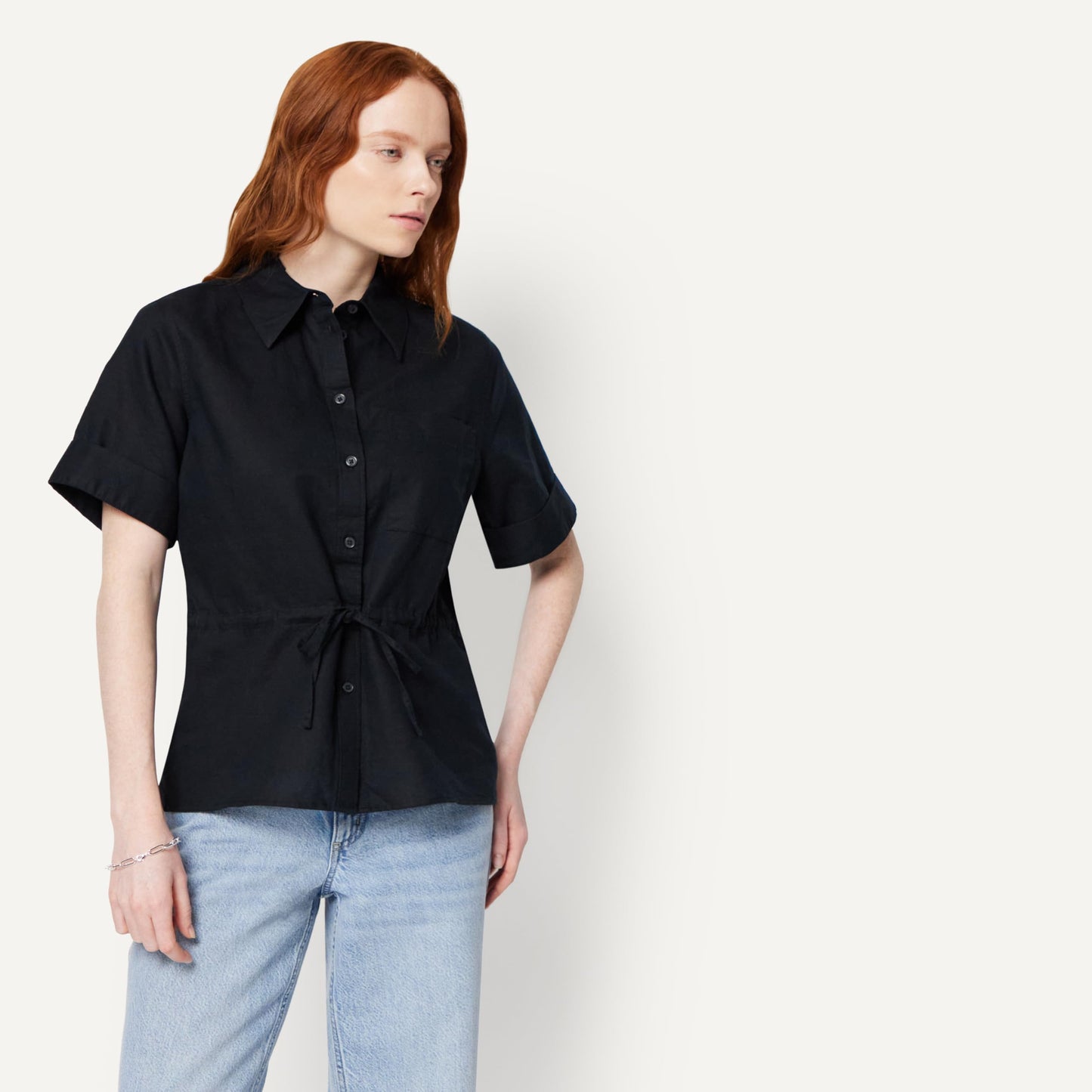 Amazon Essentials Damen Leinen-Bluse mit Verstellbarer Taille