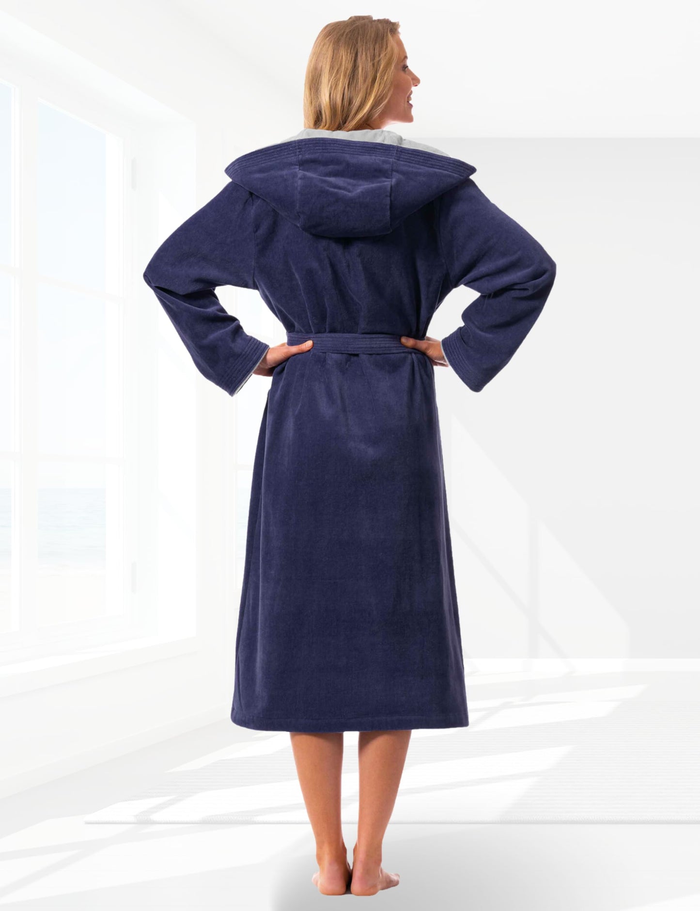 Morgenstern Bademantel Damen 100% Baumwolle mit Kapuze Frottee-Velours OEKO-TEX Leonie