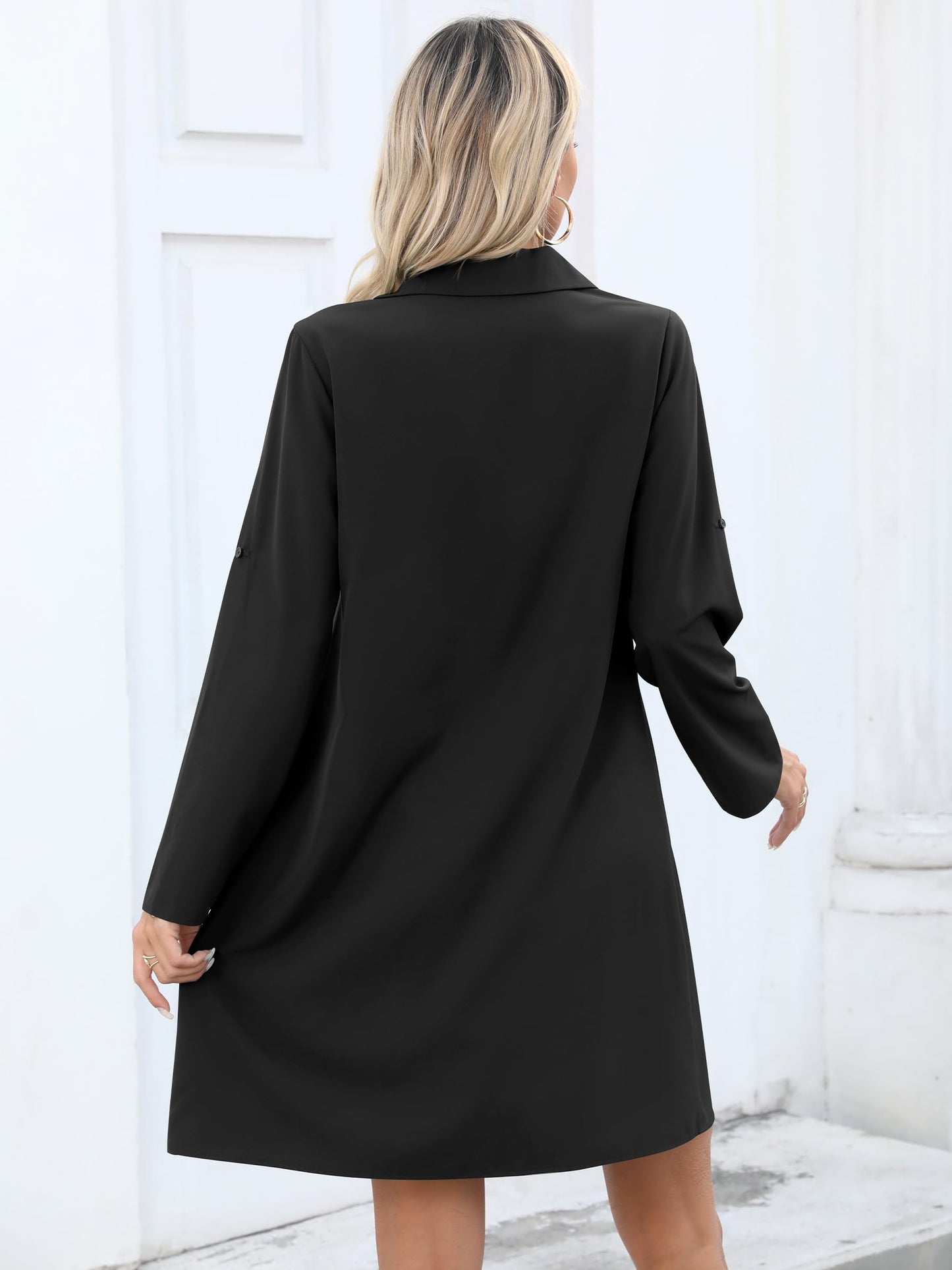 Missufe Damen Freizeit Blusenkleid Tunika Hemdkleid 3/4 Ärmel Locker Shirt Kurzes Kleid