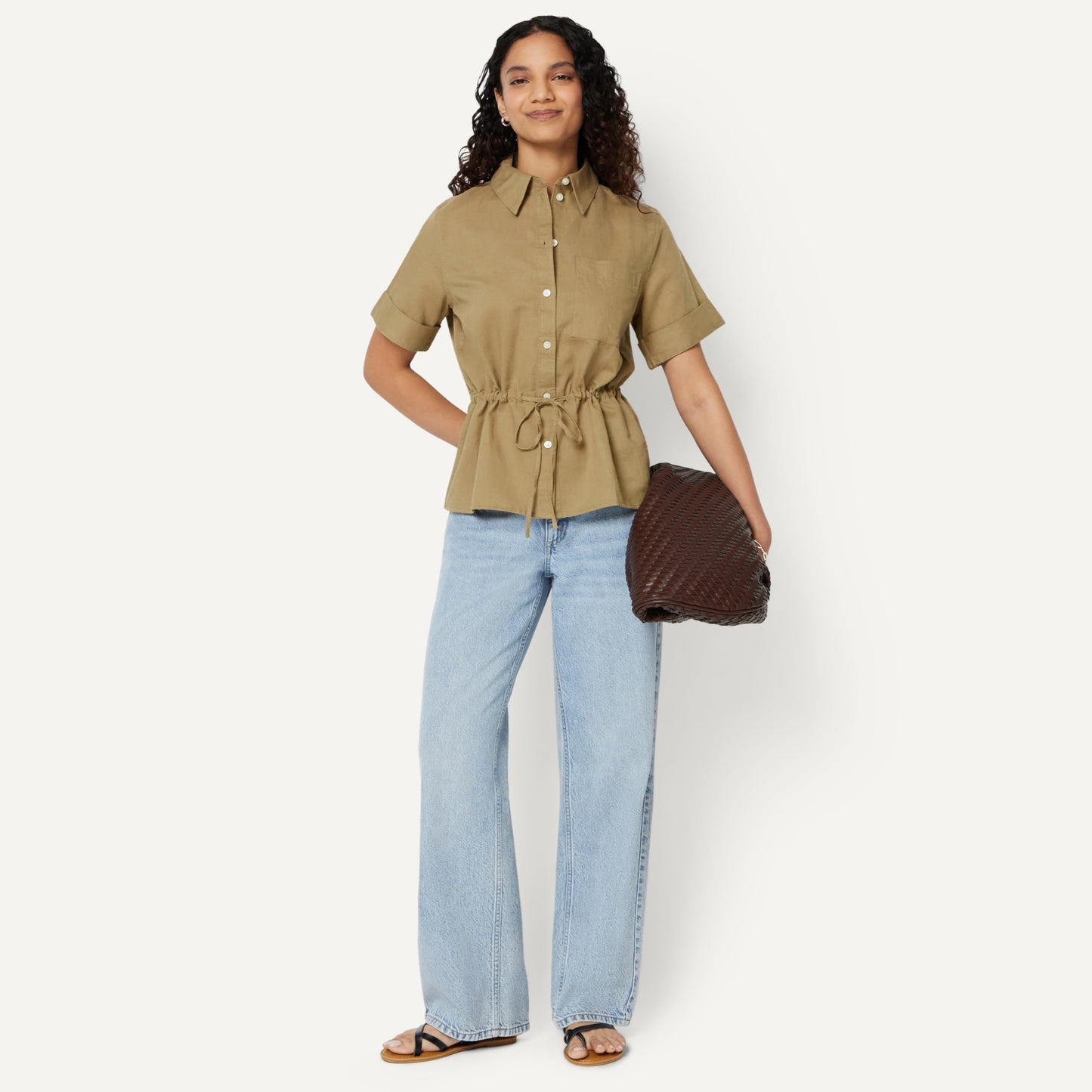 Amazon Essentials Damen Leinen-Bluse mit Verstellbarer Taille