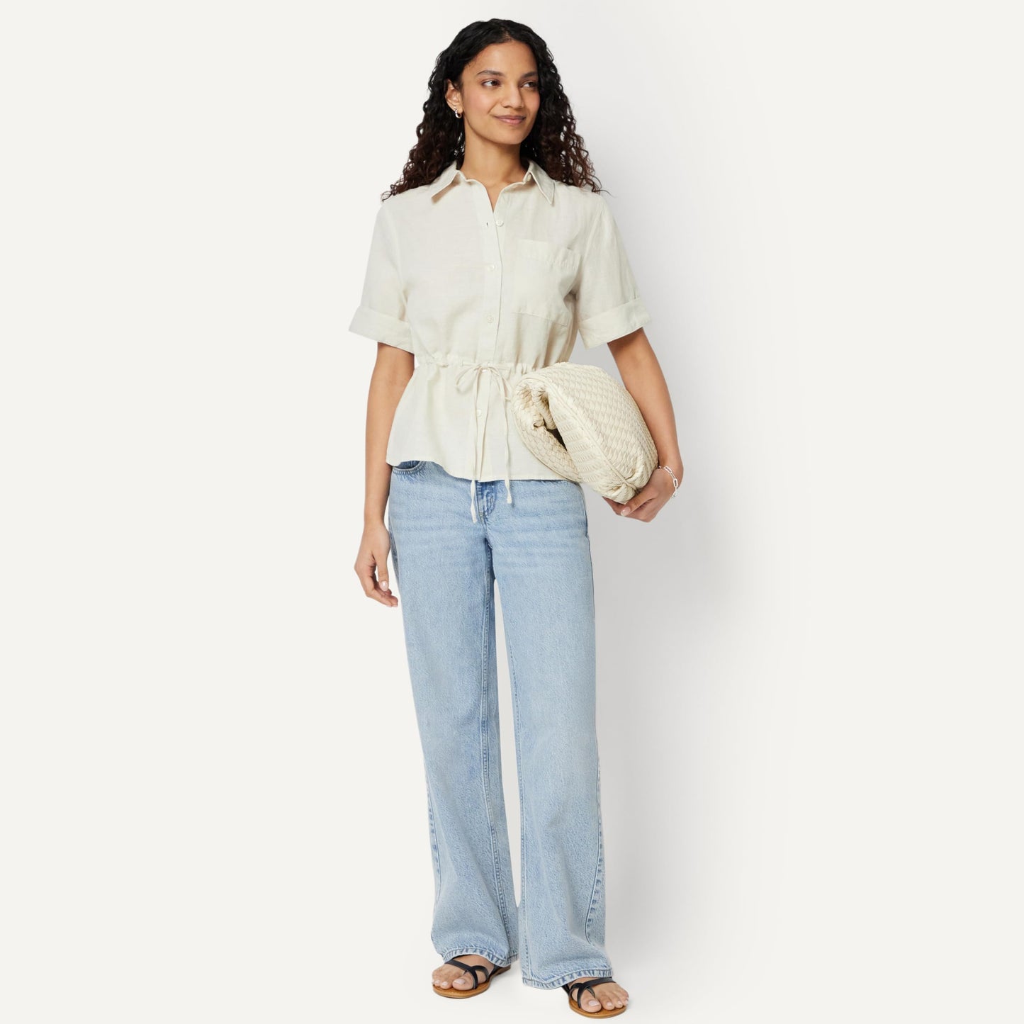 Amazon Essentials Damen Leinen-Bluse mit Verstellbarer Taille