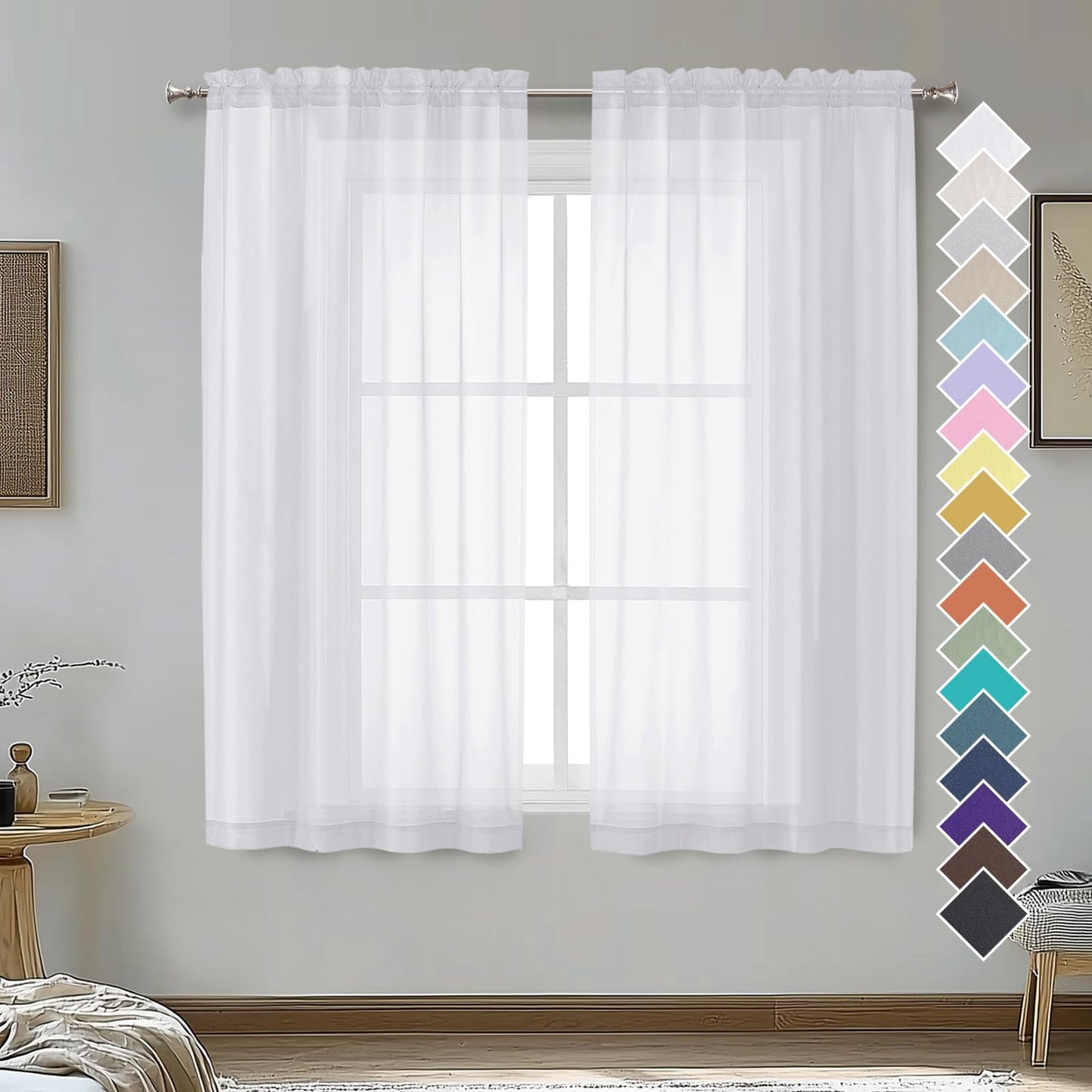 OVZME Extra Lange, durchsichtige Vorhänge, 241,3 cm Länge für französische Tür, Stangentasche, Voile, Fensterbehandlung für Wohnzimmer, Marineblau, 2 Paneele à 42 x 95 l