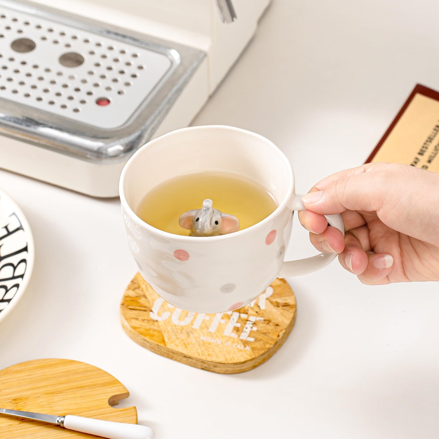 BigNoseDeer Süße Sachen Keramik Katze Kaffeetasse Teetasse Deckel Löffel Lustige Tassen Geschenke für Frauen Kaffeebecher 3D Tasse Personalisiert Cappuccino Tasse Beste Freundin Weihnachten Geschenk