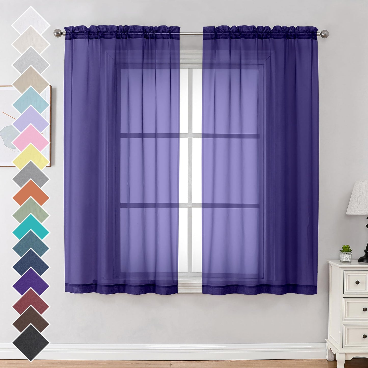 OVZME Extra Lange, durchsichtige Vorhänge, 241,3 cm Länge für französische Tür, Stangentasche, Voile, Fensterbehandlung für Wohnzimmer, Marineblau, 2 Paneele à 42 x 95 l