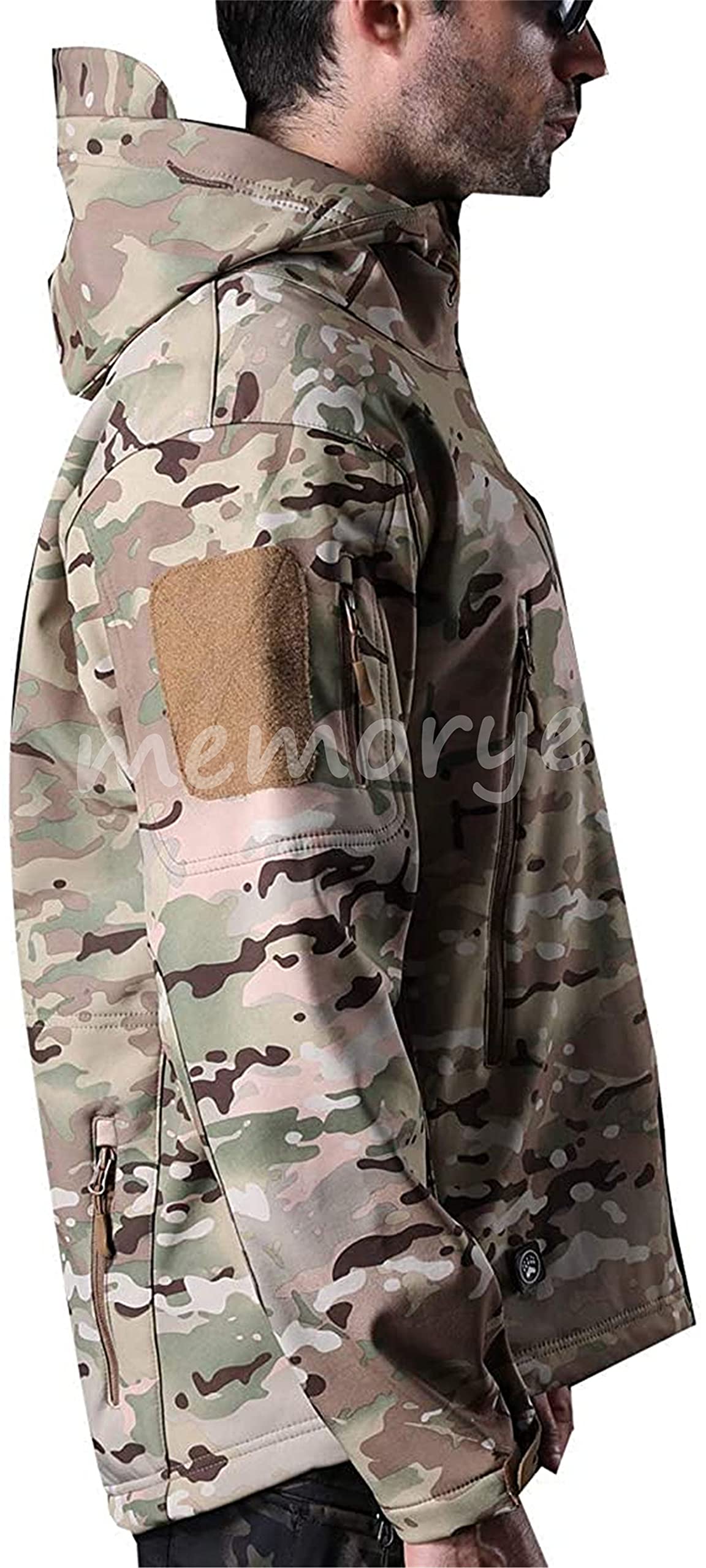 Memoryee Men's Waterproof Softshell Jackets, Warm Military Outdoor Tactical Hoodies, Camouflage Coat