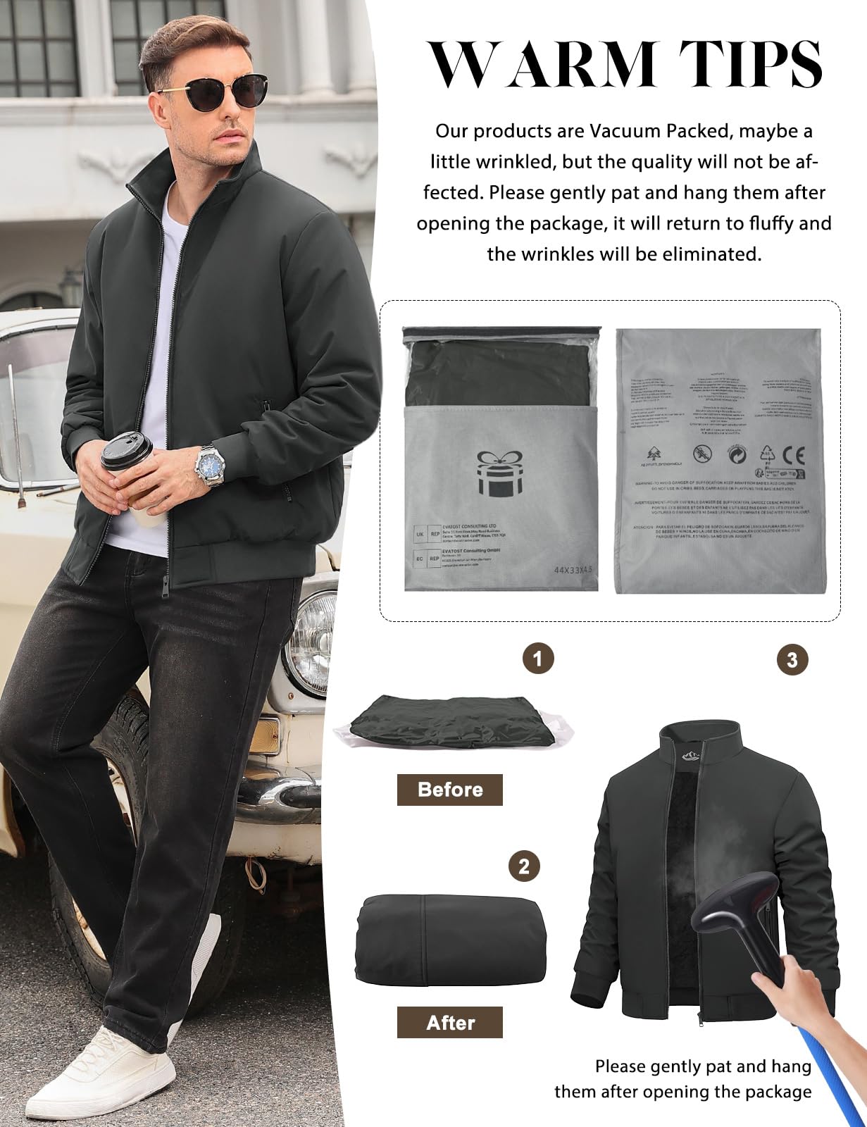 Lonya Men's Fleece Winter Windproof Bomber Jacket Full Zip Transition Jacket Flight Jacket Autumn Warm Padded Stand-Up Collar Coats Jackets