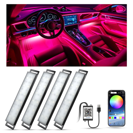 YiLaie RGB LED Interior Lighting Car, Ambient Lighting Car with App Control and 16 Million Colours, Music Mode, Colour Memory, Three Button Control Box, Cigarette Lighter, 12 V