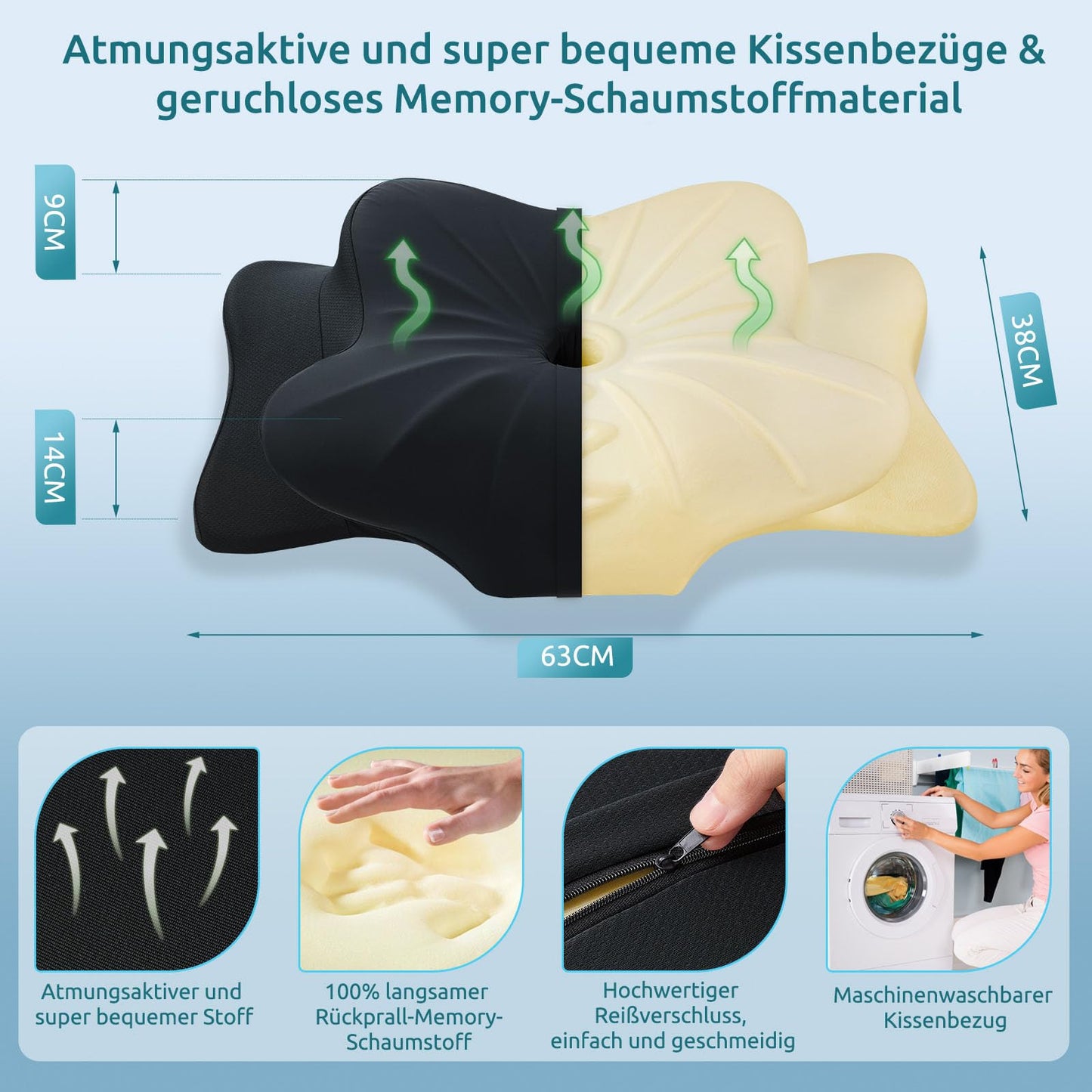 DONAMA Memory Foam Kissen ergonomisches Nackenkissen Kopfkissen Seitenschläferkissen für Seiten, Rücken & Bauchschläfer