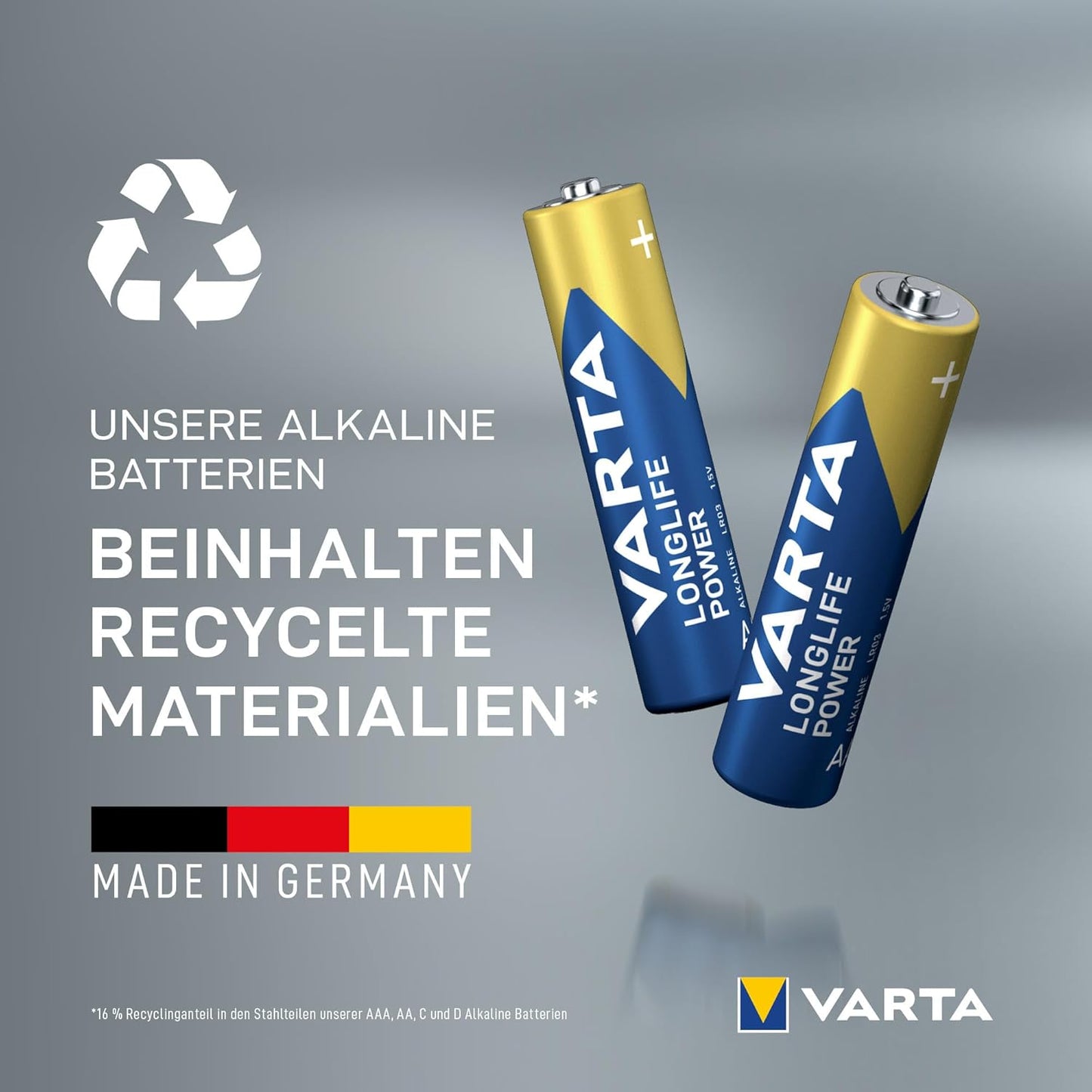 VARTA Batterien AAA, 20 Stück, Longlife Power, Alkaline, 1,5V, ideal für Spielzeug, Funkmaus, Taschenlampen, plastikfreie Verpackung, Made in Germany