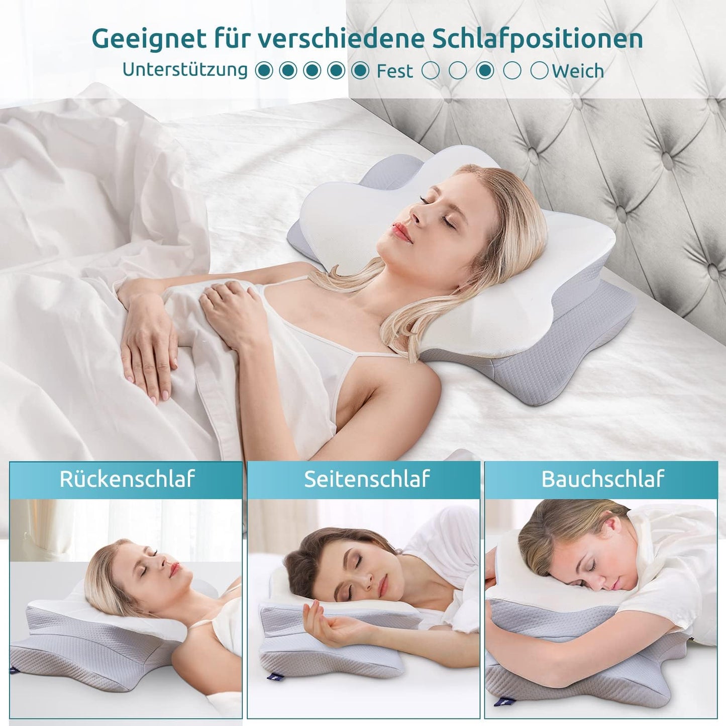 DONAMA Memory Foam Kissen ergonomisches Nackenkissen Kopfkissen Seitenschläferkissen für Seiten, Rücken & Bauchschläfer
