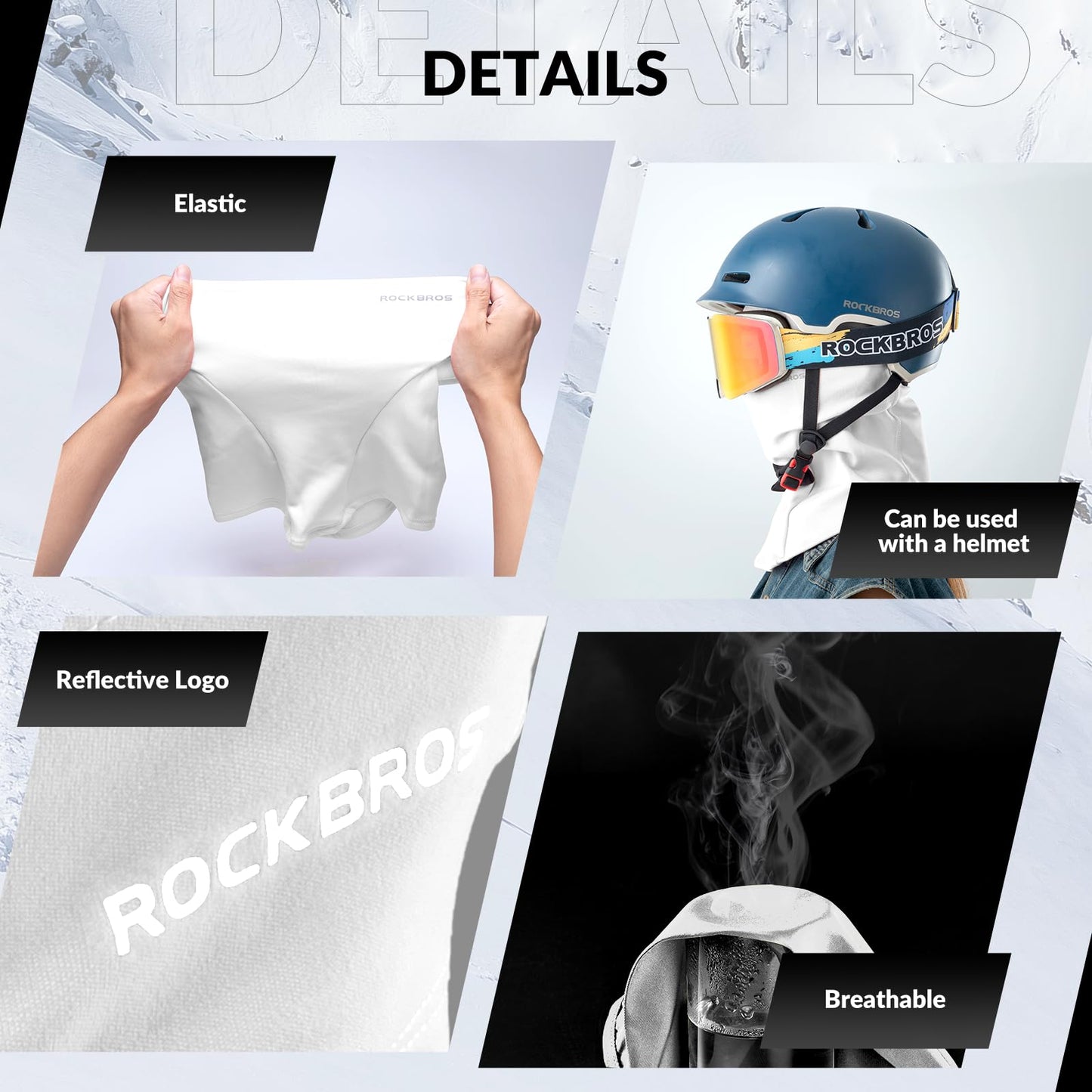 ROCKBROS Sturmhaube Balaclava Skimaske Winddicht Warm für Fahrrad Ski Motorrad Winter Unisex Einheitsgröße