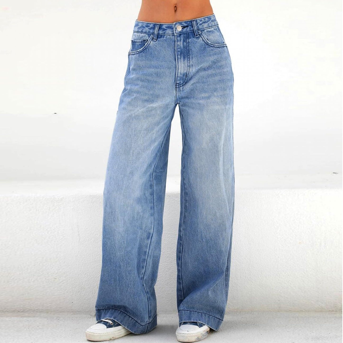 Baggy Jeans Women's Denim Trousers with Wide Leg Oversize Elastic Women's Jeans Casual Long Jeans Straight Leg Traditional Jeans Baggy Stretch Jeans High Waist Casual Trousers Hip Hop Vintage Denim