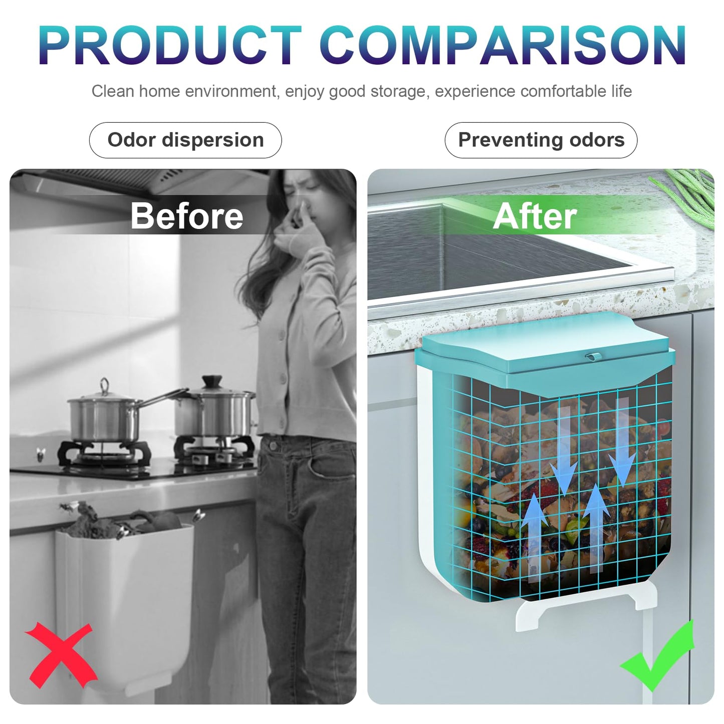 Gintan faltbarer hängender mülleimer mit Deckel küche camping, Faltbare Mülleimer Küche Abfalleimer Aufhängbarenzum Küchenabfalleimer für küche/camping/Auto/Bad/Büro/Schlafzimmer