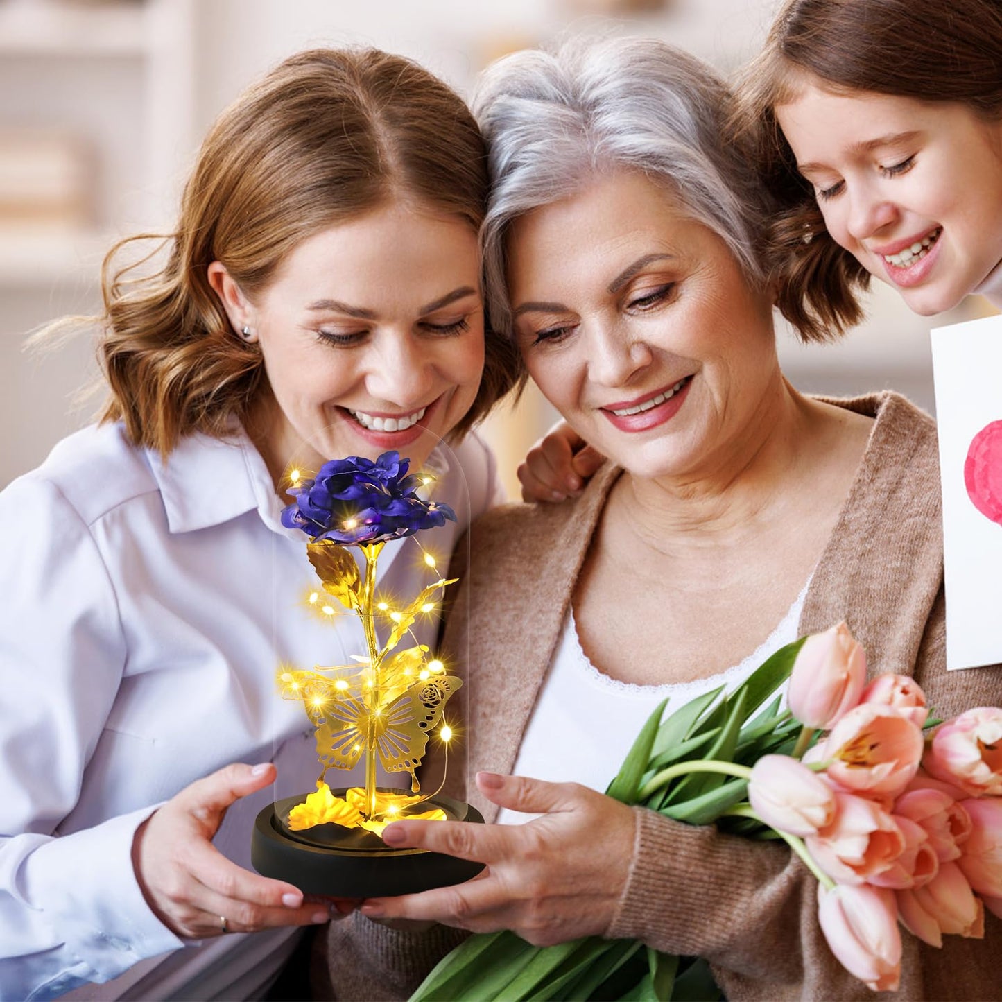 Touloube Geschenke Für Frauen, Galaxy Rose Blume Geschenk, Infinity Rose in Glaskuppel, LED-Lichterkette auf der Kristallrose, Geschenk für Frauen,Hochzeit,Muttertag,Jahrestag und Geburtstag