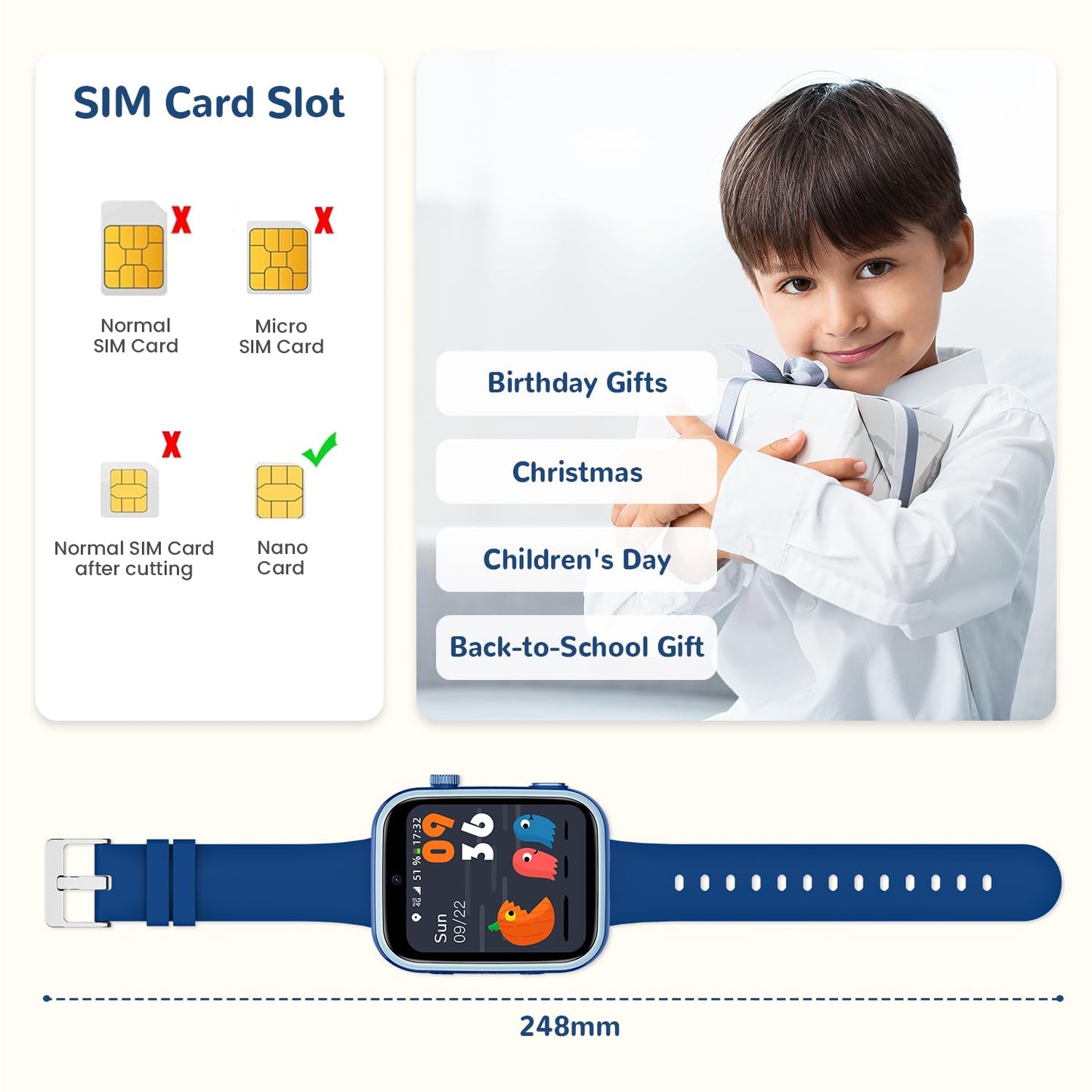 4G Children's Smartwatch with Video Call and Phone, IP68 Waterproof Children's Watch Voice Chat, WhatsApp, WiFi, GPS, SOS, SMS, School Mode, Pedometer, Sleep Alarm Clock, Children's Watch for Girls