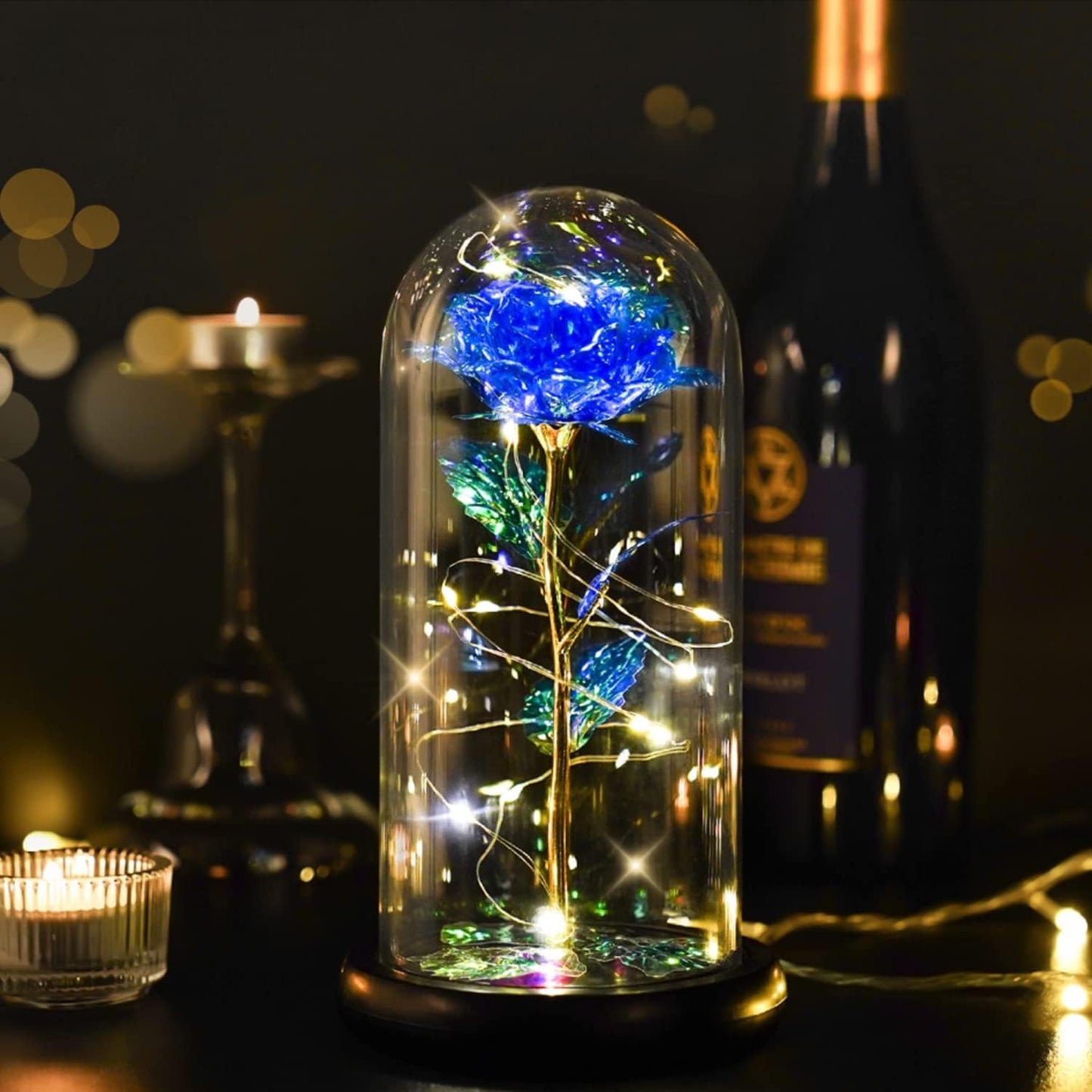Touloube Geschenke Für Frauen, Galaxy Rose Blume Geschenk, Infinity Rose in Glaskuppel, LED-Lichterkette auf der Kristallrose, Geschenk für Frauen,Hochzeit,Muttertag,Jahrestag und Geburtstag