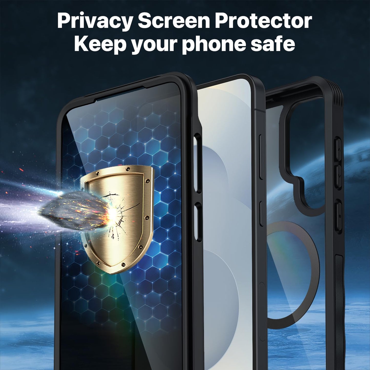 CENHUFO Privacy Screen Case for Samsung Galaxy S25 Ultra, Magnetic Mobile Phone Case with Built-in Privacy Tempered Glass Screen Protector and Camera Protection, 360 Degree Protective Case, Shockproof
