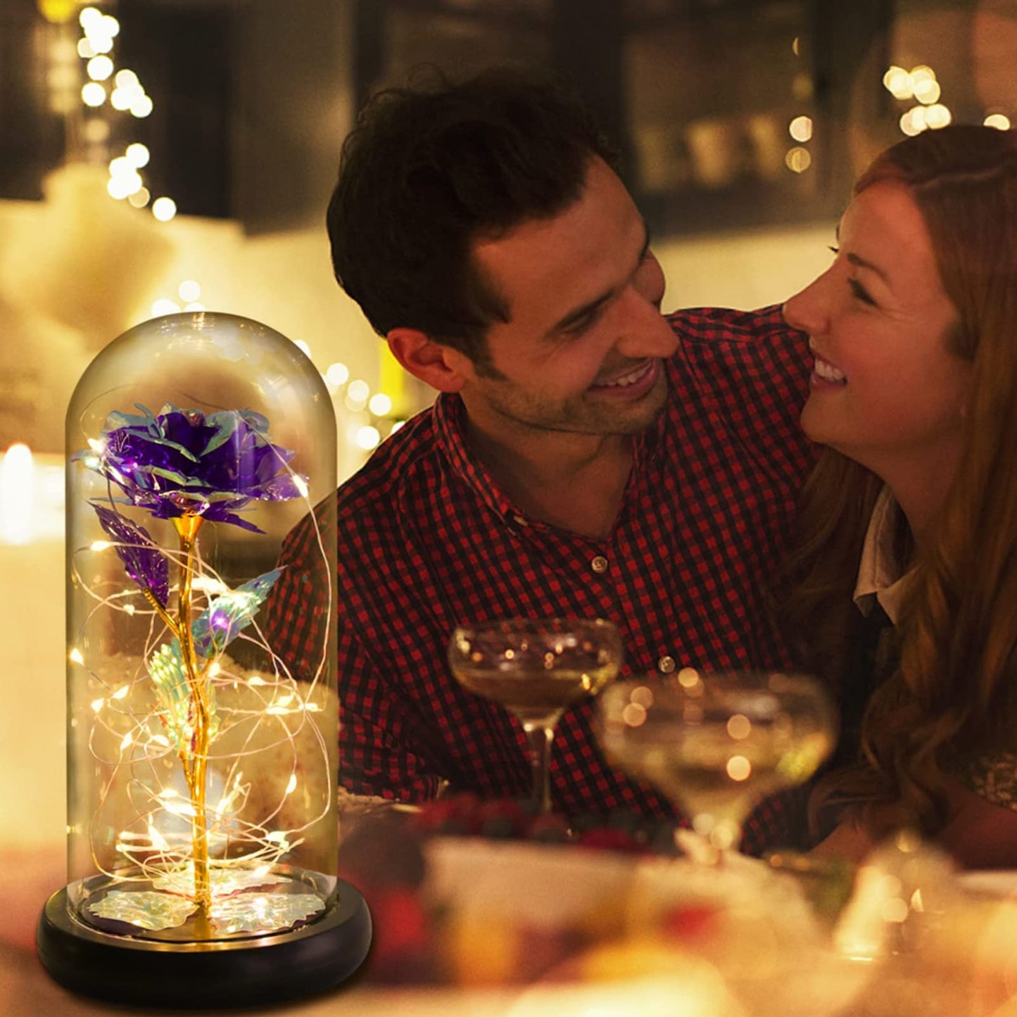 Touloube Geschenke Für Frauen, Galaxy Rose Blume Geschenk, Infinity Rose in Glaskuppel, LED-Lichterkette auf der Kristallrose, Geschenk für Frauen,Hochzeit,Muttertag,Jahrestag und Geburtstag