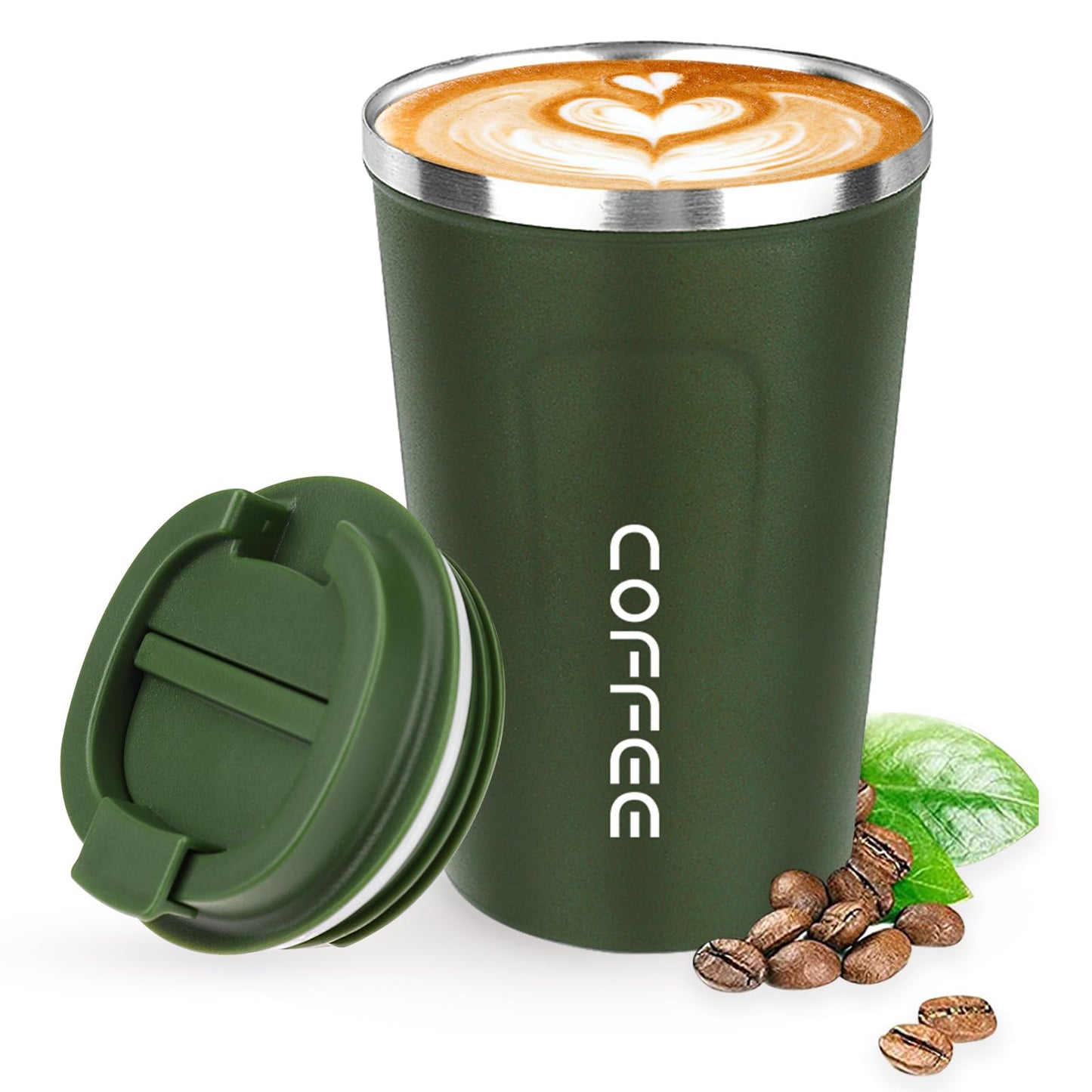 ERBO Kaffeebecher to go, Thermobecher Edelsthal, Auslaufsicher Kaffeetasse Kaffeebecher mit Deckel, Kaffeetasse Thermobecher für Unterwegs Umweltfreundlich, Weiß 380ml