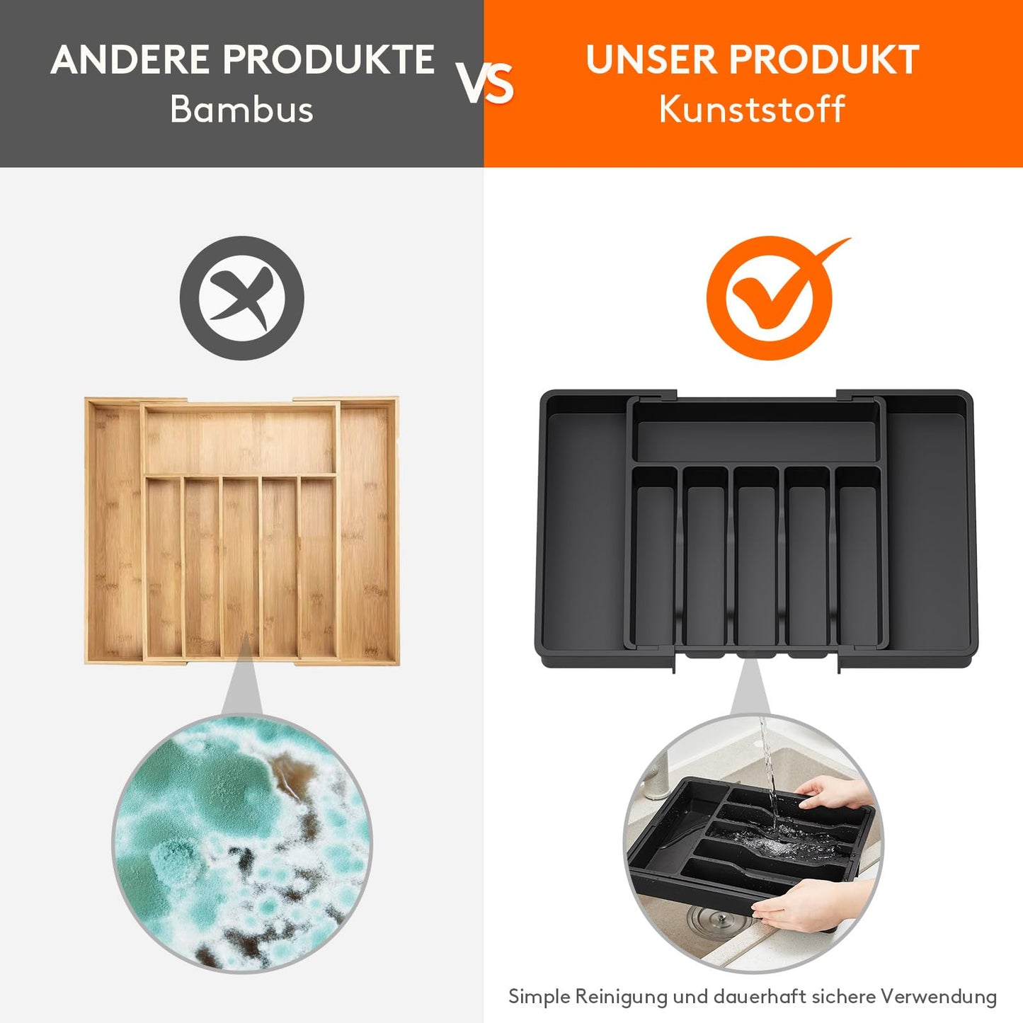 Lifewit Besteckkasten für Schubladen,verstellbarer Besteckhalter Utensilienhalter für Küchenschubladen, Schubladeneinsatz Besteckeinsatz für Küche Organizer aus Kunststoff für Löffel,Gabeln, Schwarz