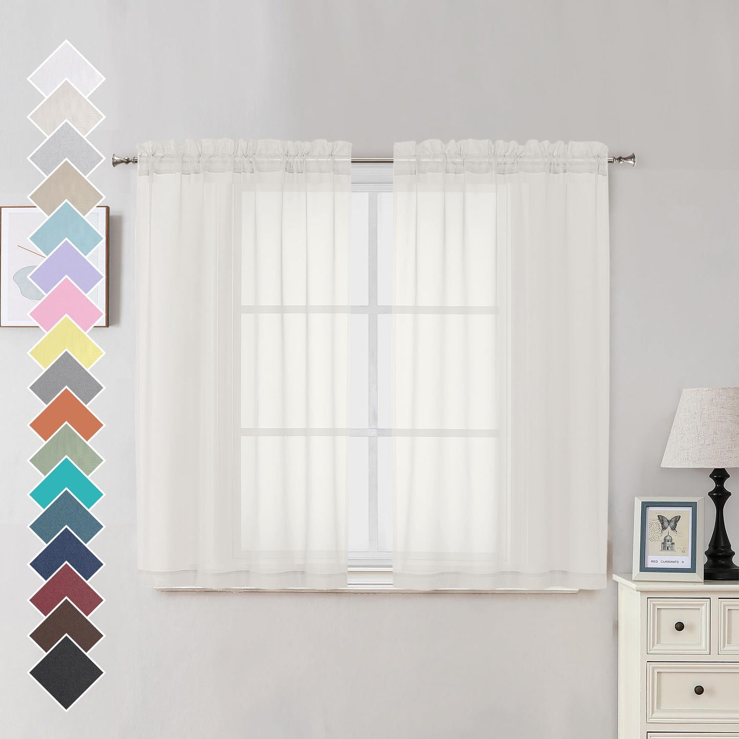 OVZME Extra Lange, durchsichtige Vorhänge, 241,3 cm Länge für französische Tür, Stangentasche, Voile, Fensterbehandlung für Wohnzimmer, Marineblau, 2 Paneele à 42 x 95 l