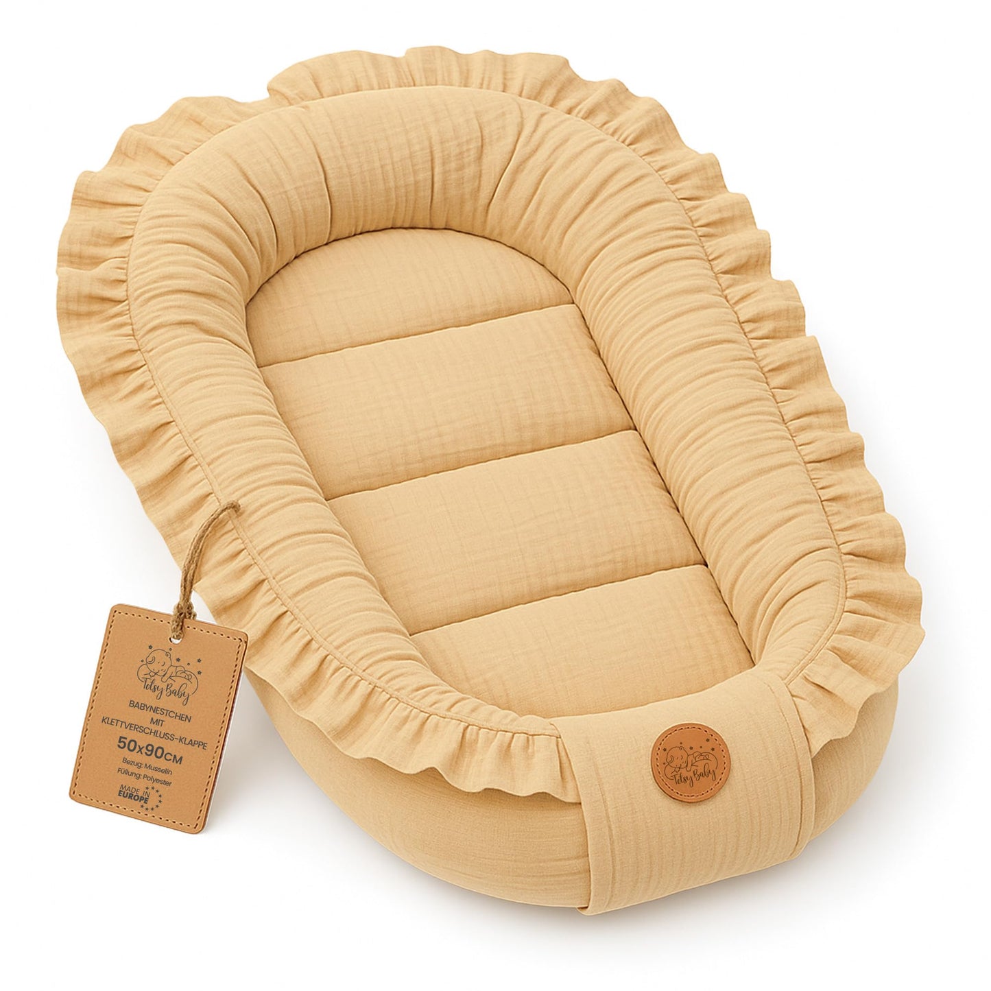 Musselin Babynest Nestchen Baby 90x50 cm - Babynestchen Neugeborene Nest für Kinder Bett und Babybett tragbar Kuschelnest Coccon für Jungen und Mädchen Baumwolle Grau
