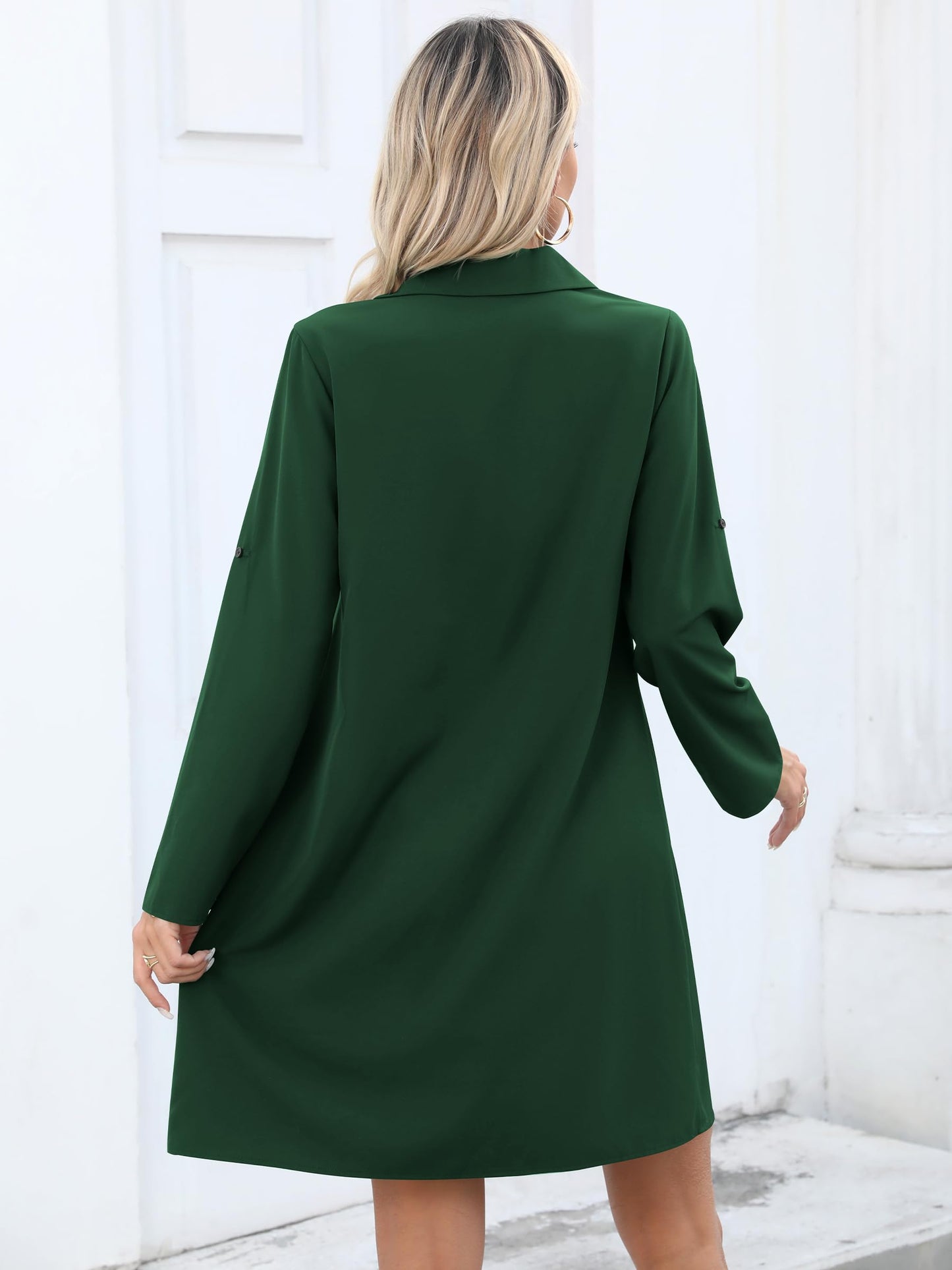 Missufe Damen Freizeit Blusenkleid Tunika Hemdkleid 3/4 Ärmel Locker Shirt Kurzes Kleid