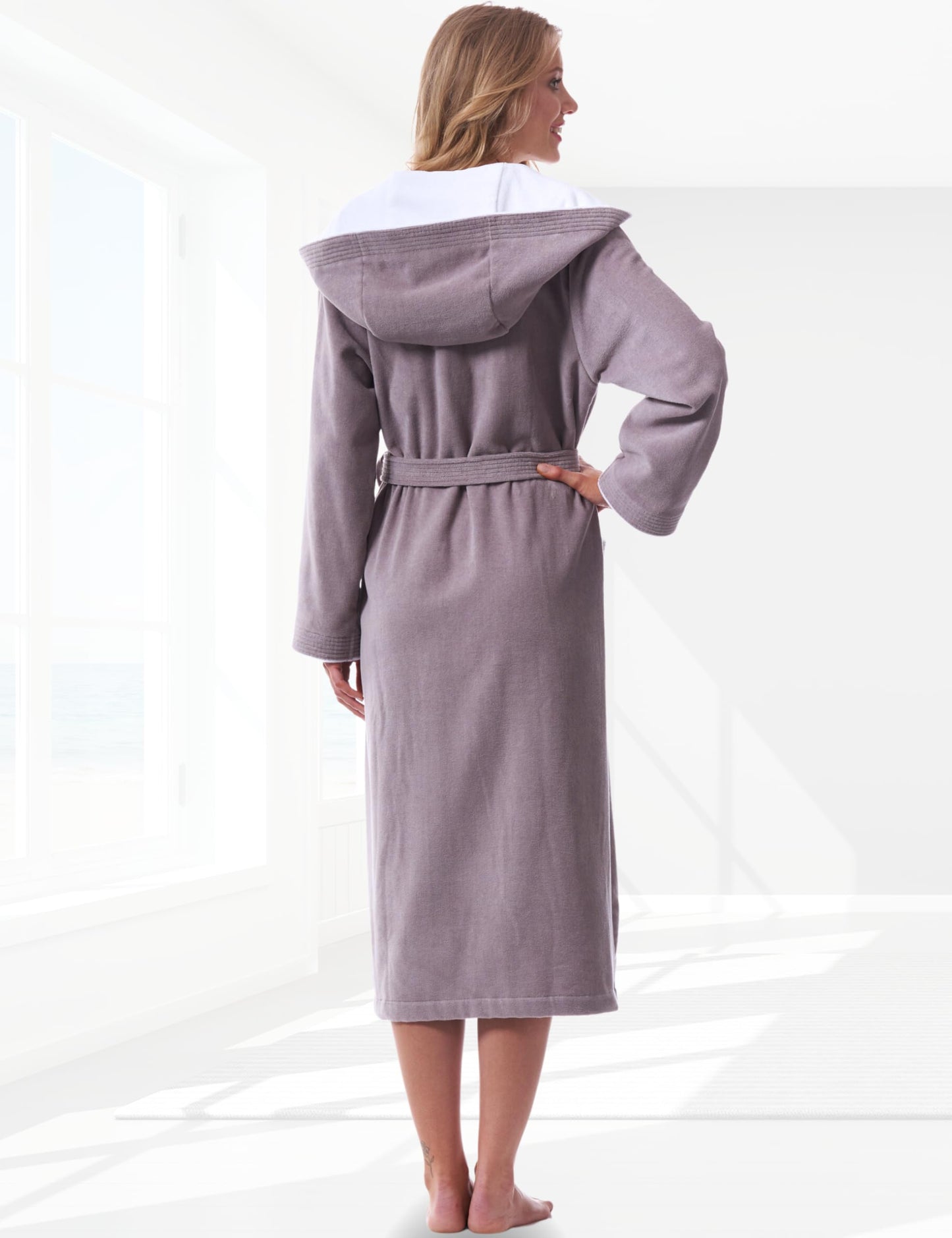 Morgenstern Bademantel Damen 100% Baumwolle mit Kapuze Frottee-Velours OEKO-TEX Leonie