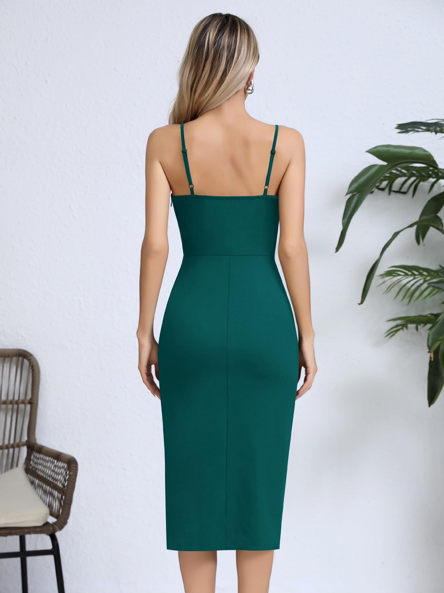 Missufe Damen Cocktailkleid Partykleid Wickelkleid Sommerkleid Midikleid Festliche Elegant Bodycon Hochzeit Ärmellos Spaghettiträger Abendkleider