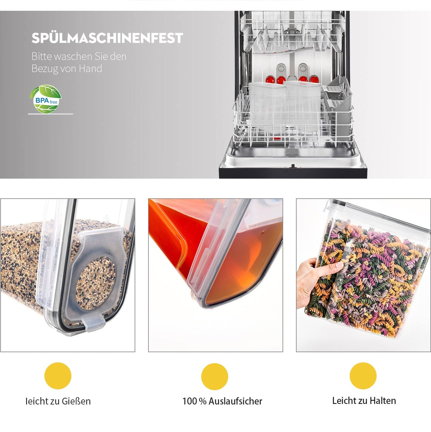 L LONGANCHANG Vorratsdosen mit Deckel Luftdicht Set of 16, BPA frei, Aufbewahrungsbox mit Deckel, Mottensichere Küchen Organizer Cornflakes Müsli Mehl Aufbewahrung, Vorratsbehälter mit Etiketten