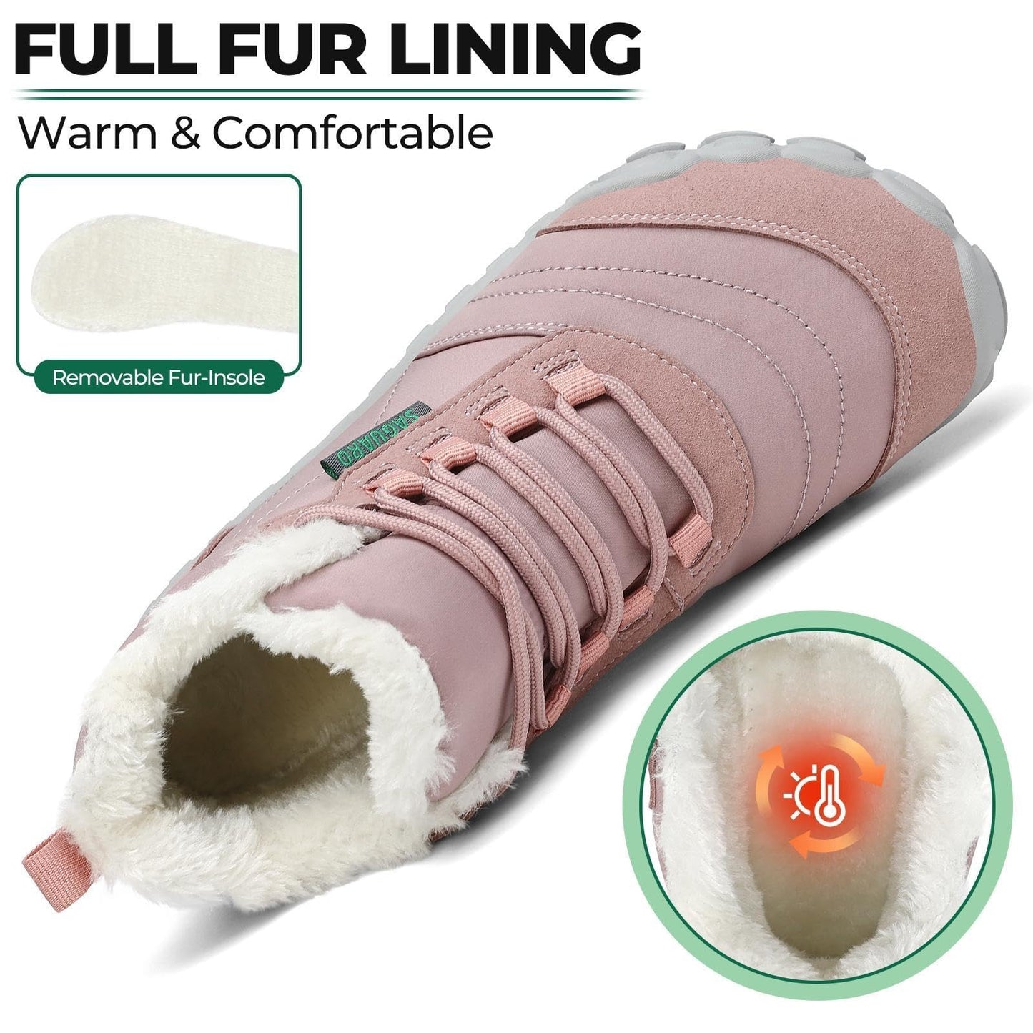 SAGUARO Winter Barfußschuhe Warm Gefüttert Winterschuhe für Damen Herren,EU Gr.36-48
