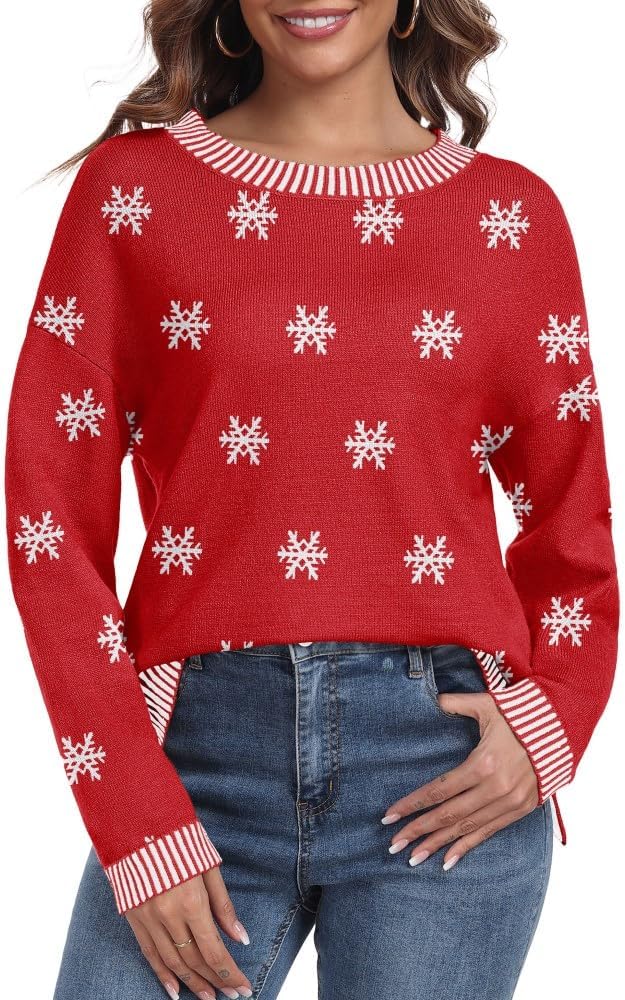 PrinStory Pullover Damen Strickpullover Langarm Rundhals Elegant Lässig Sweatshirt Warm Damen Winter Pullis Strickwaren