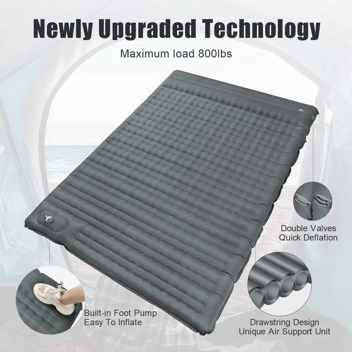 GGOV Isomatte Selbstaufblasend für Camping, 12 cm Höhe Bequeme Selbstaufblasende luftmatratze für Wandern, Ultraleicht Wasserdicht Luftmatratze Outdoor, mit Fußpresse Pumpe, Tragbar Kleines Packmass