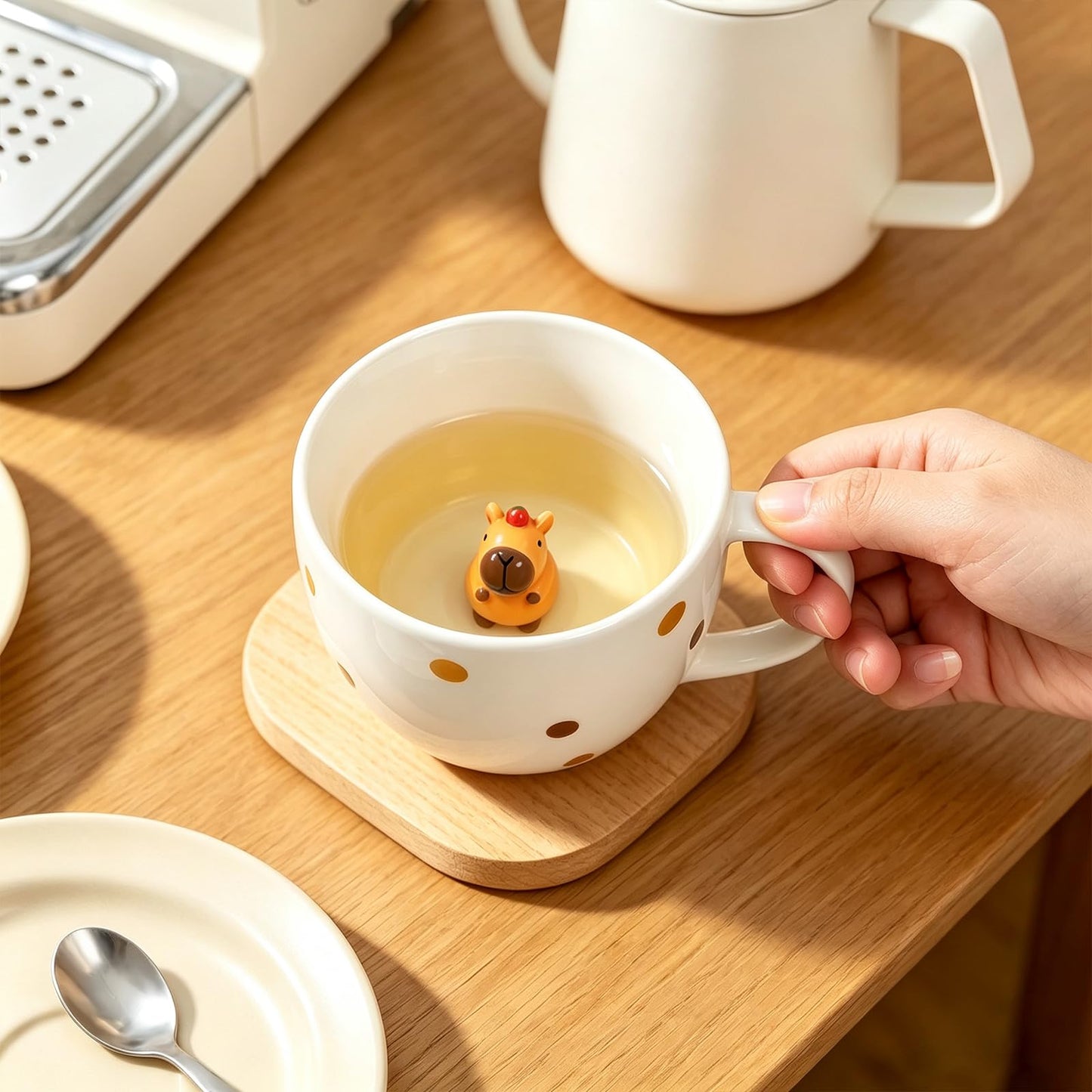 BigNoseDeer Süße Sachen Keramik Katze Kaffeetasse Teetasse Deckel Löffel Lustige Tassen Geschenke für Frauen Kaffeebecher 3D Tasse Personalisiert Cappuccino Tasse Beste Freundin Weihnachten Geschenk