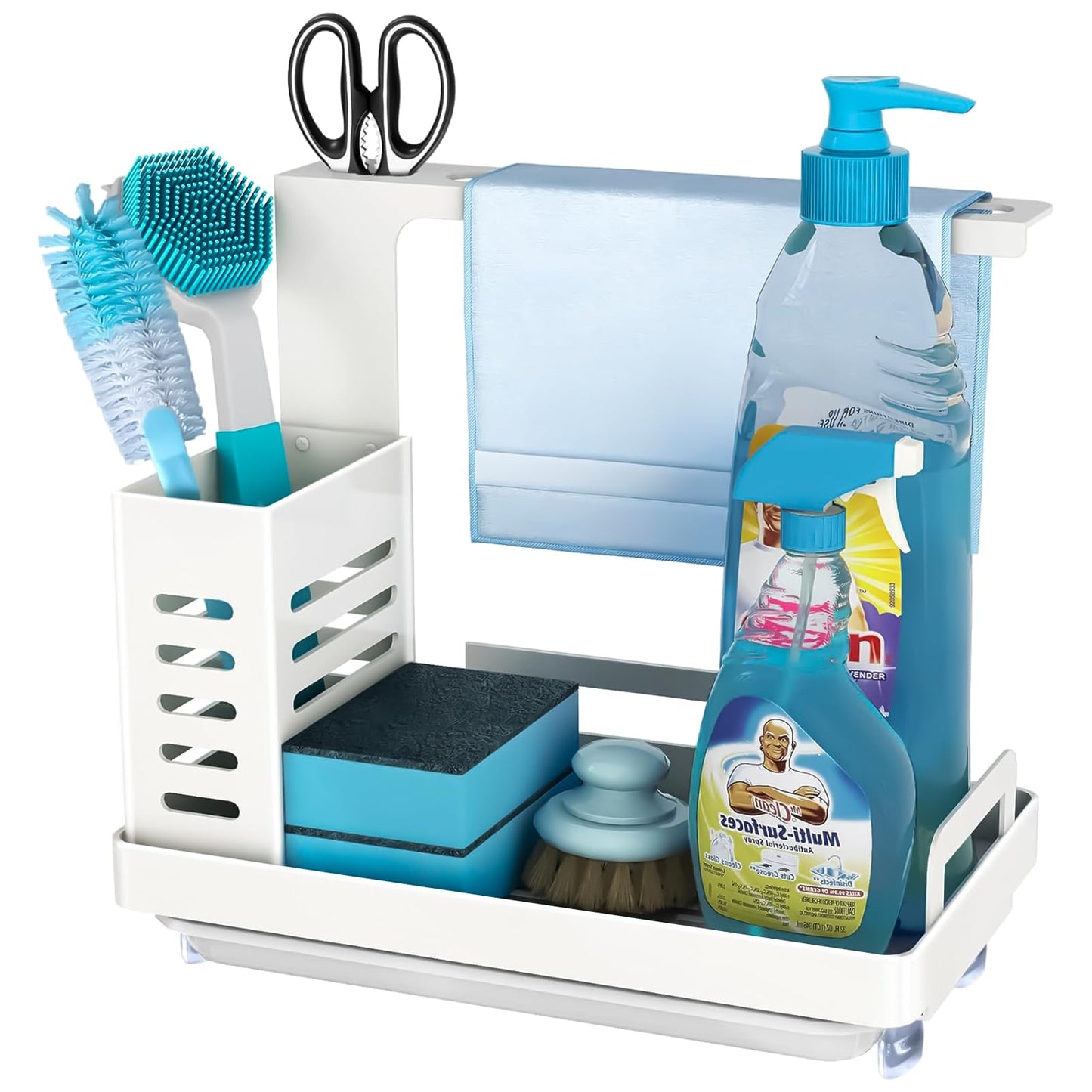 Shunfaji Spülbecken Organizer Spülbecken Caddy Organizer Edelstahl Utensilien Korb für Küche & Badezimmer mit Abflusspfanne, Klebstoff Arbeitsplatte Dual-Use Schwamm Bürste Seifenschale Halter
