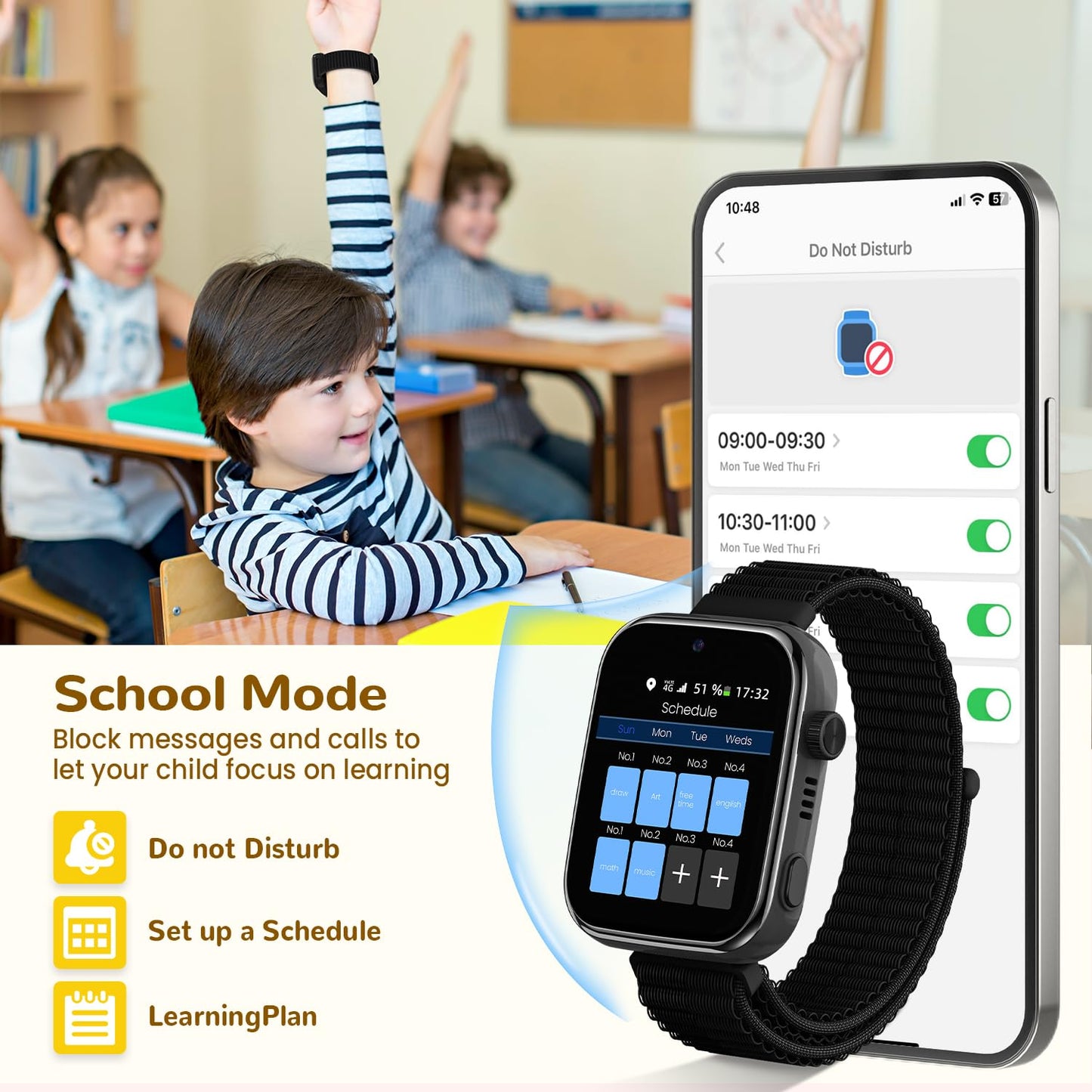4G Children's Smartwatch with Video Call and Phone, IP68 Waterproof Children's Watch Voice Chat, WhatsApp, WiFi, GPS, SOS, SMS, School Mode, Pedometer, Sleep Alarm Clock, Children's Watch for Girls