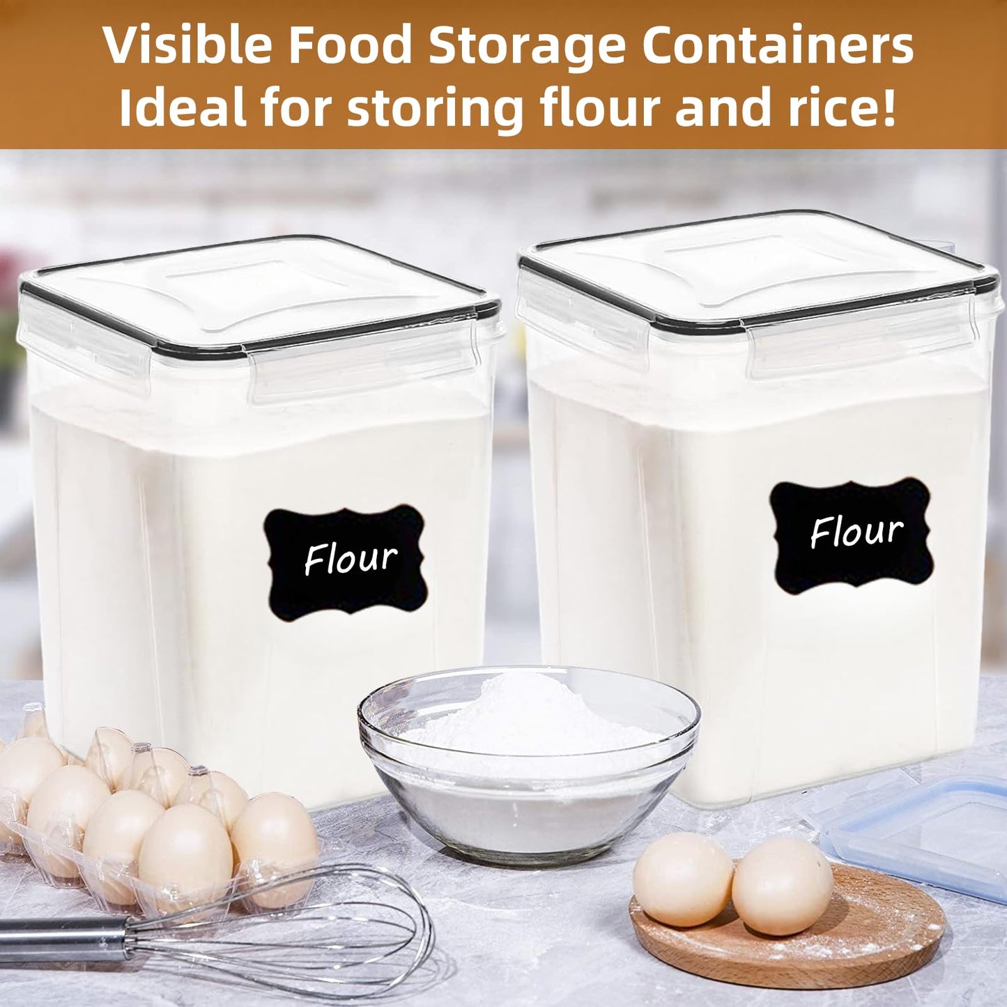 stusgo 24 Airtight Food Storage Containers with Lids Plastic Containers for Kitchen and Organization Cereal Flour and Sugar BPA Free Includes Spoon, Labels and a Pen
