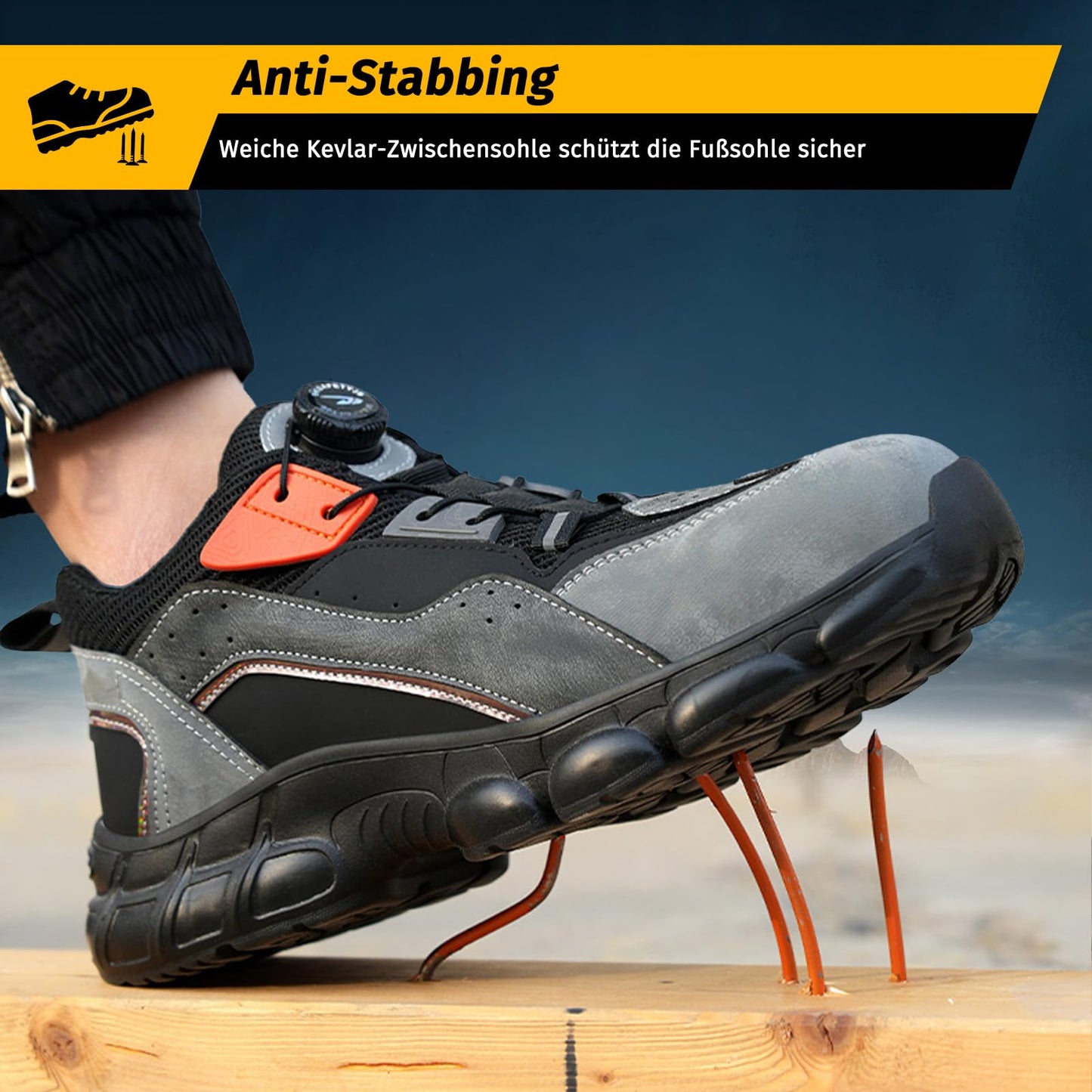 FOGOIN Sicherheitsschuhe Herren S3 Explorer 3.0 Sportliche Arbeitsschuhe Leicht Trends Drehknopf Anti-Smash und Anti-Punktur Arbeit Versicherung Schuhe Unisex
