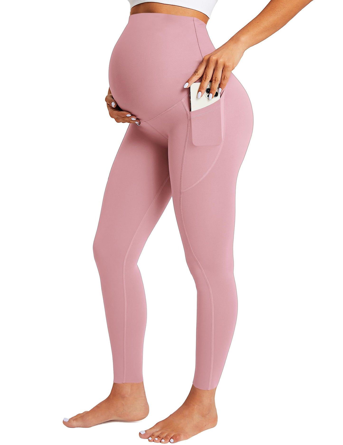 BAYDI Damen Umstandsleggings mit Taschen Blickdichte Lange Schwangerschaftsleggings High Waist Umstandshose Damen Weich elastisch Schwangerschaftshose