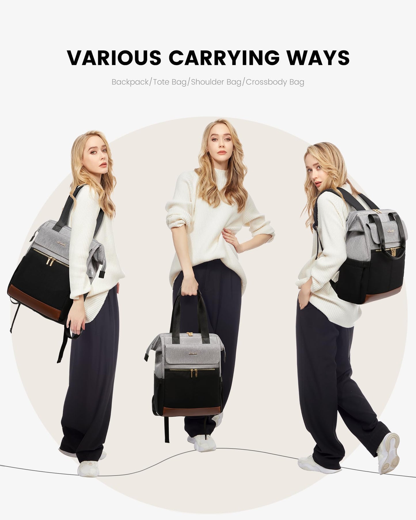 LOVEVOOK Rucksack Damen, Laptop Schulrucksack Wasserdicht, Schultasche Teenager Backpack Women Elegant Tagesrucksäcke Handtasche 2 in 1, 15,6 Zoll Arbeitstasche Lehrertasche Reiserucksack für Uni Büro
