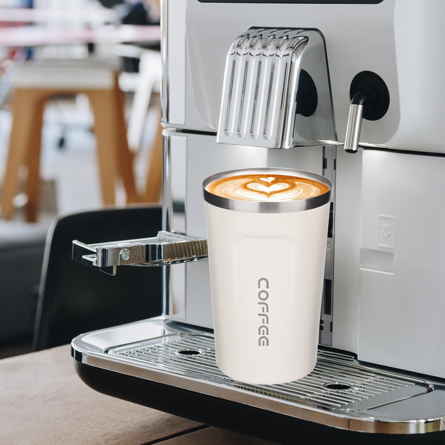 ERBO Kaffeebecher to go, Thermobecher Edelsthal, Auslaufsicher Kaffeetasse Kaffeebecher mit Deckel, Kaffeetasse Thermobecher für Unterwegs Umweltfreundlich, Weiß 380ml