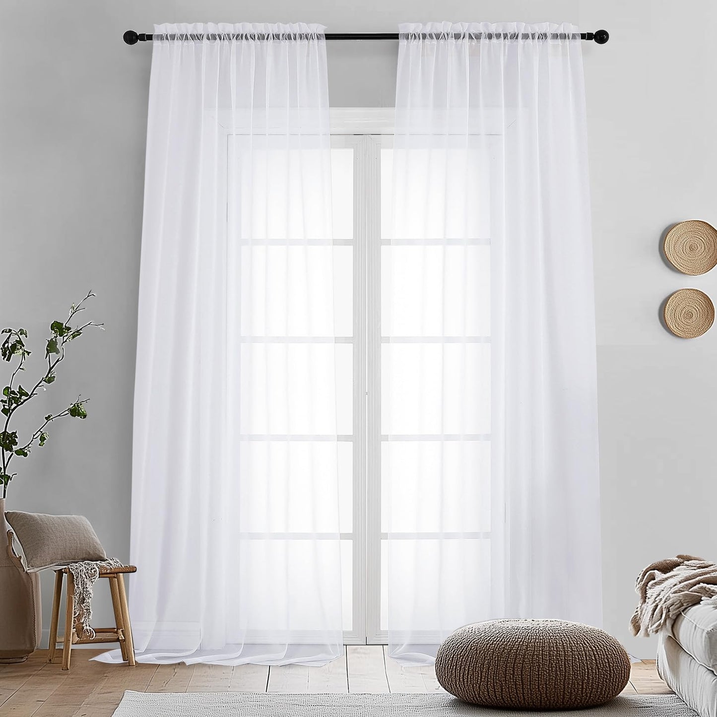OVZME Extra Lange, durchsichtige Vorhänge, 241,3 cm Länge für französische Tür, Stangentasche, Voile, Fensterbehandlung für Wohnzimmer, Marineblau, 2 Paneele à 42 x 95 l